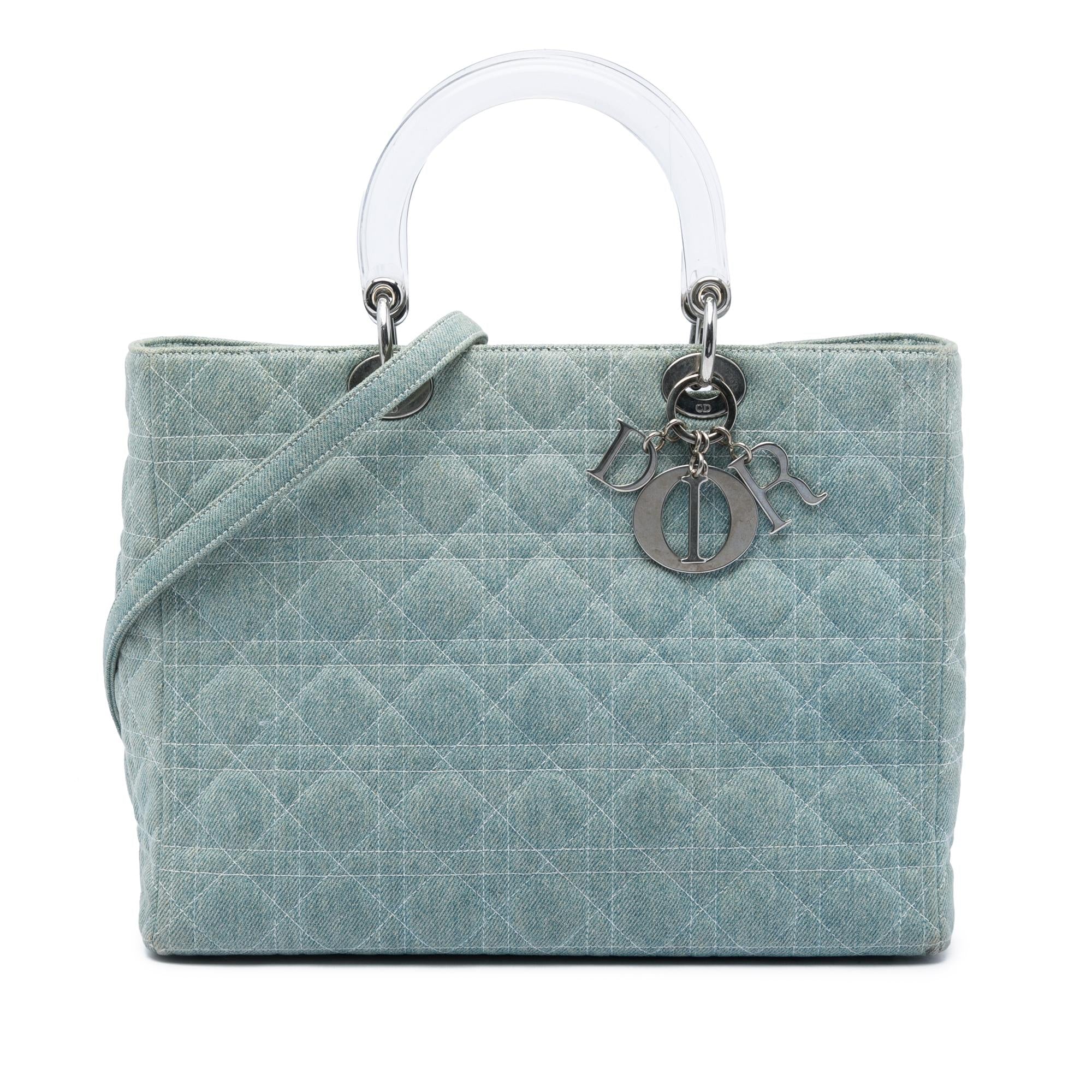 Dior Large Denim Cannage Acrylic Handles Lady Dior