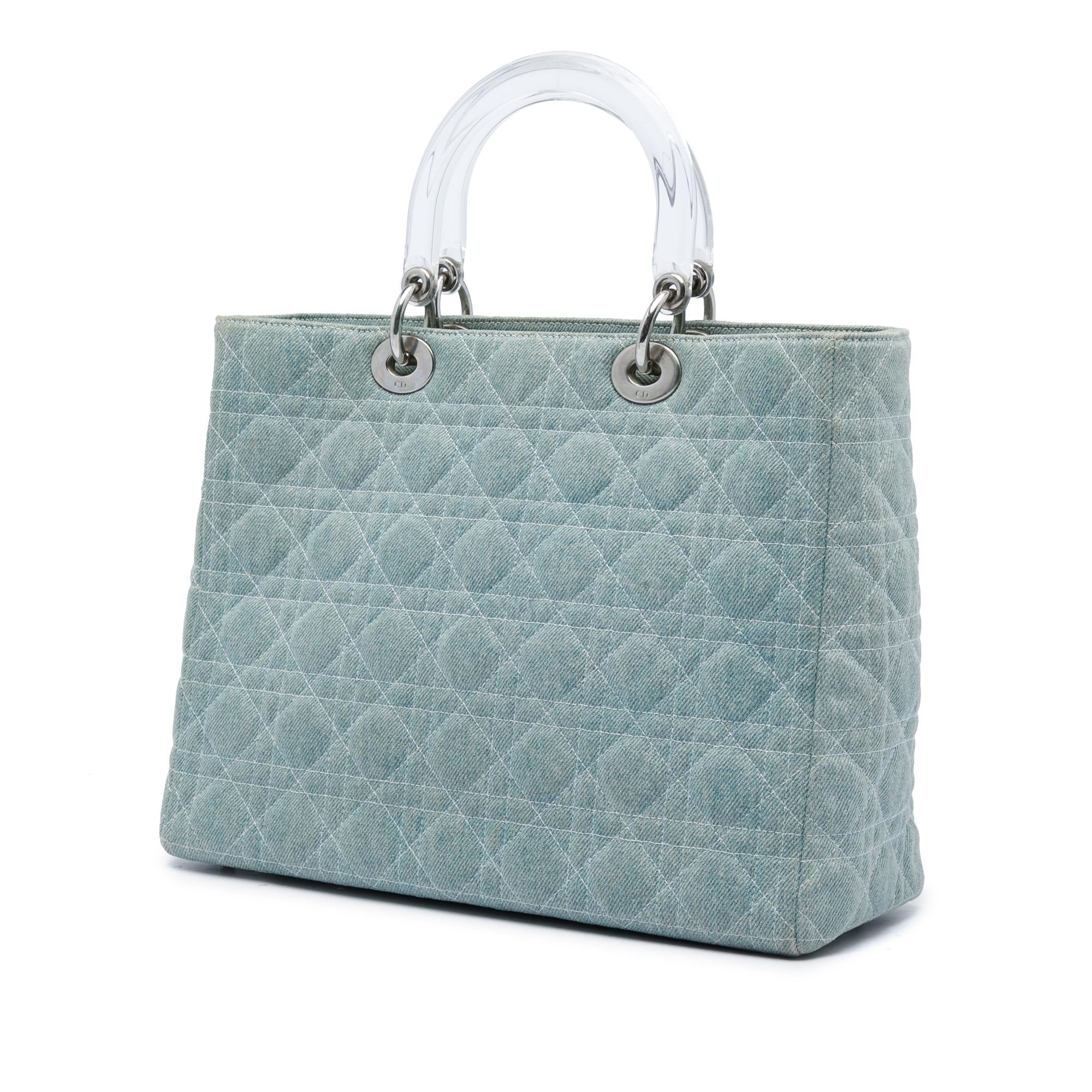 Dior Large Denim Cannage Acrylic Handles Lady Dior