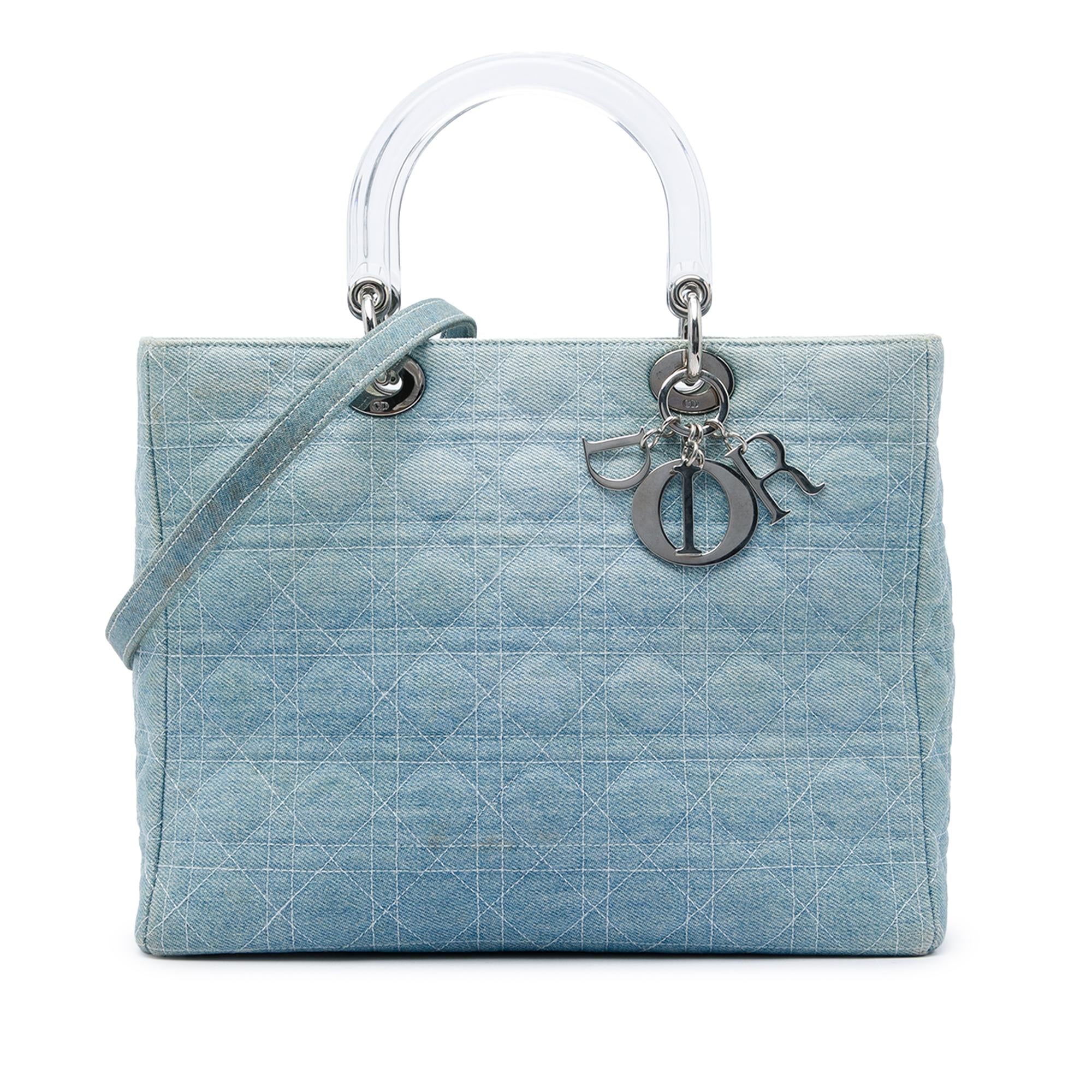 Dior Large Denim Cannage Acrylic Handles Lady Dior