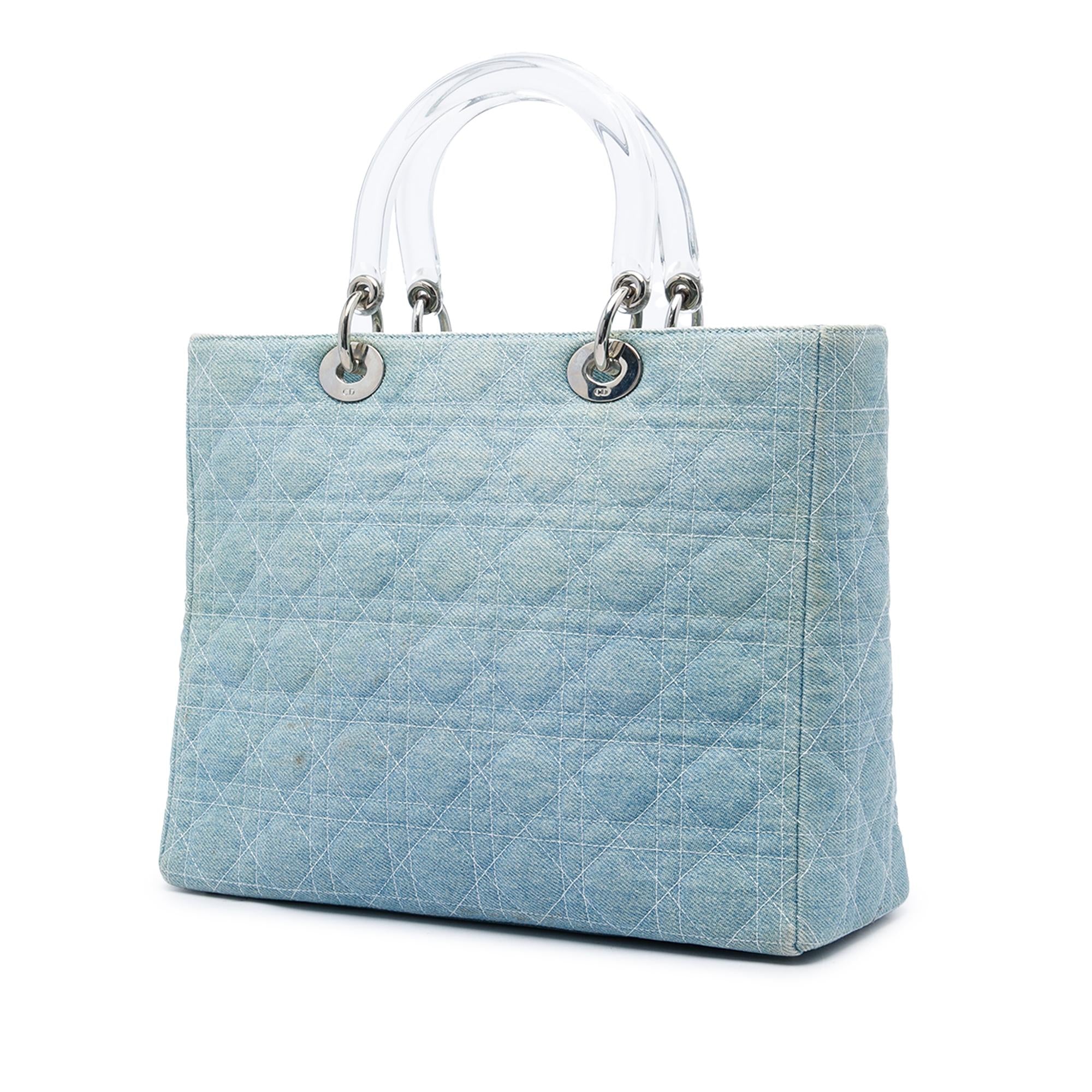 Dior Large Denim Cannage Acrylic Handles Lady Dior