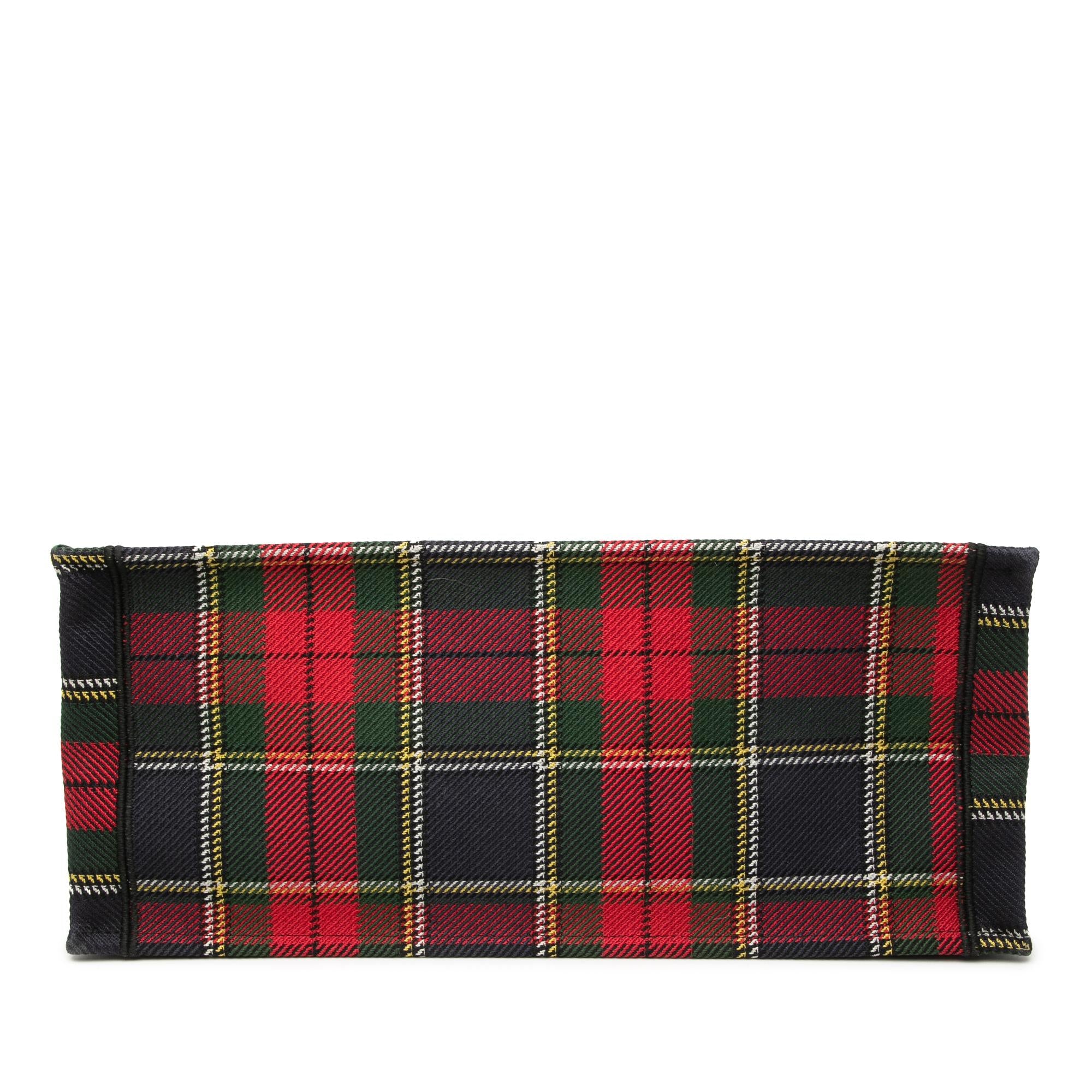 Dior Large Embroidered Canvas Tartan Check Book Tote