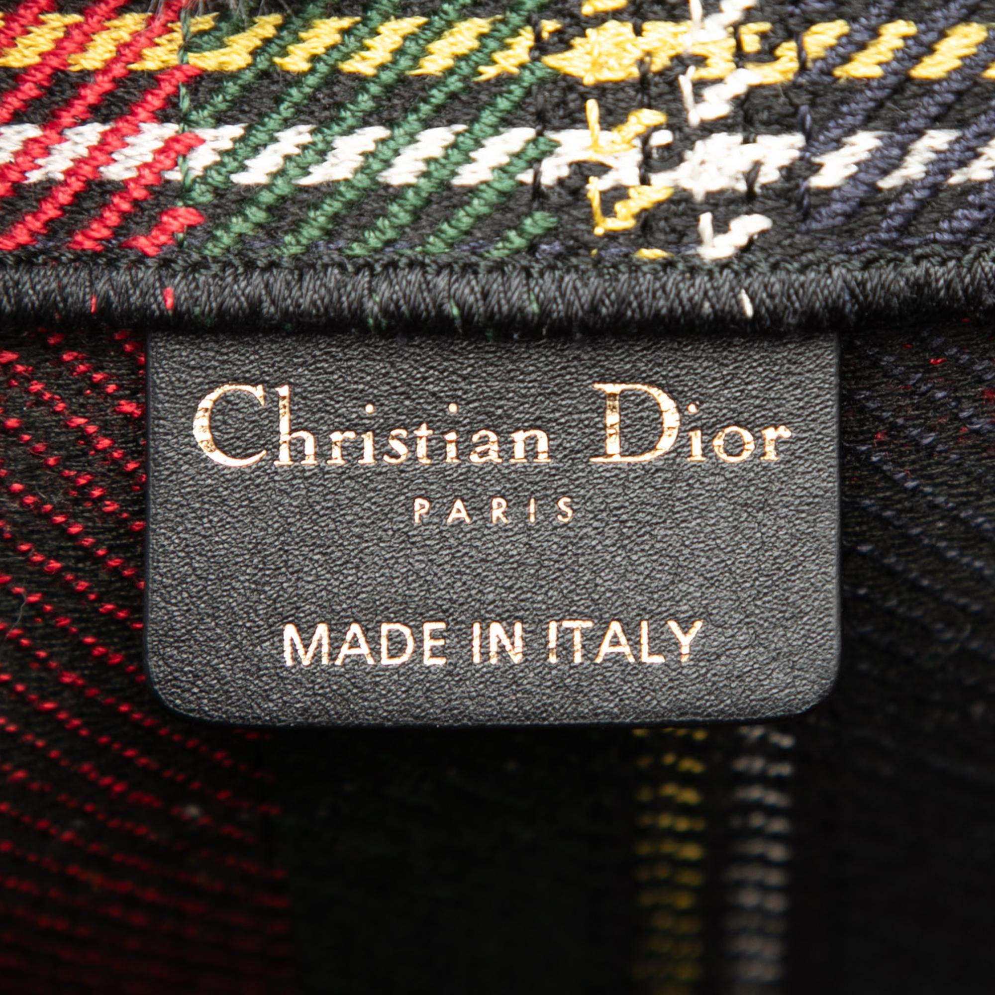 Dior Large Embroidered Canvas Tartan Check Book Tote