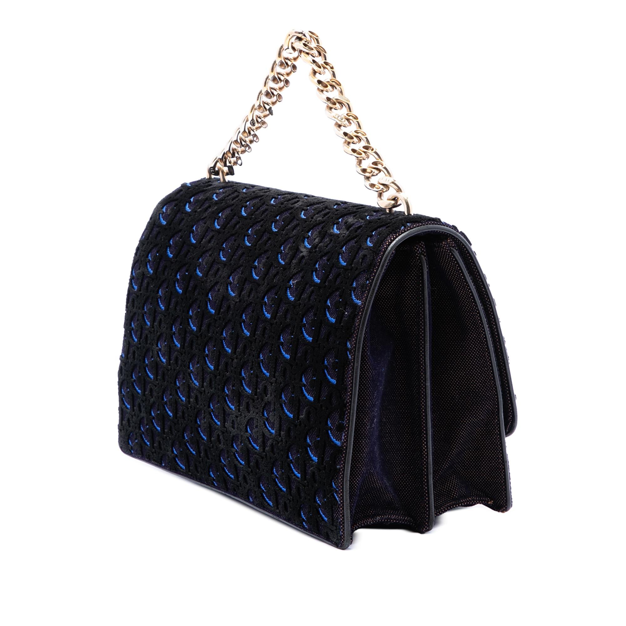 Dior Large Oblique Canvas and Velvet Diorama Flap