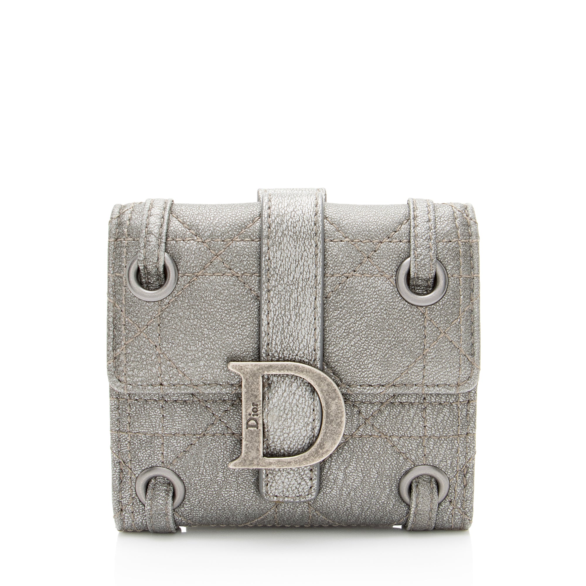 Dior Leather Cannage Grommet Compact Wallet