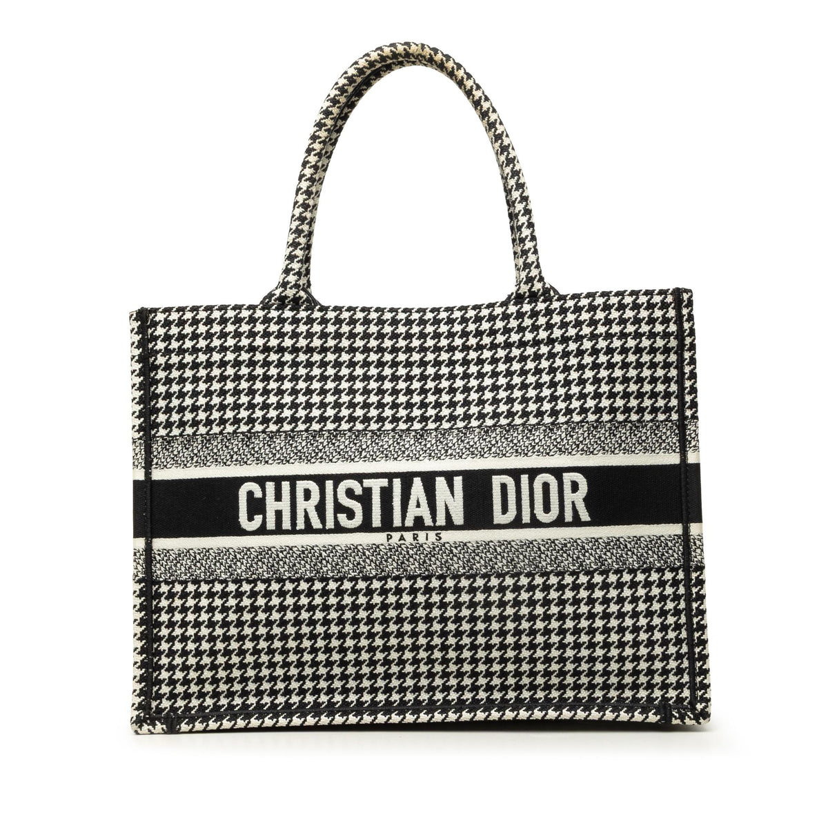 Dior Medium Canvas Houndstooth Embroidered Book Tote