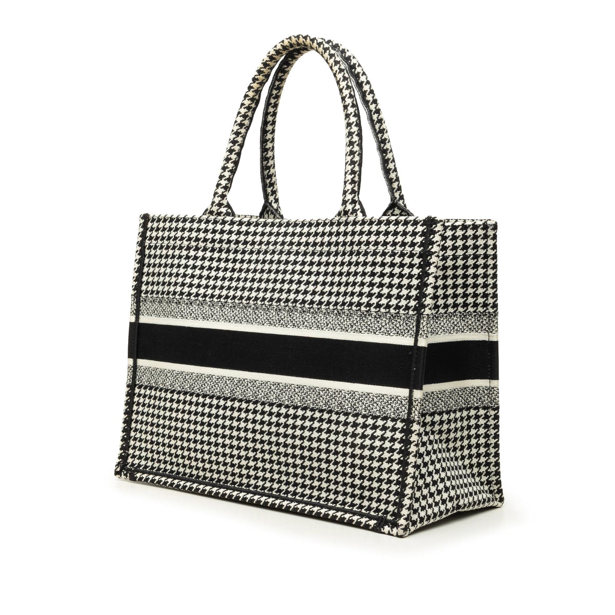 Dior Medium Canvas Houndstooth Embroidered Book Tote