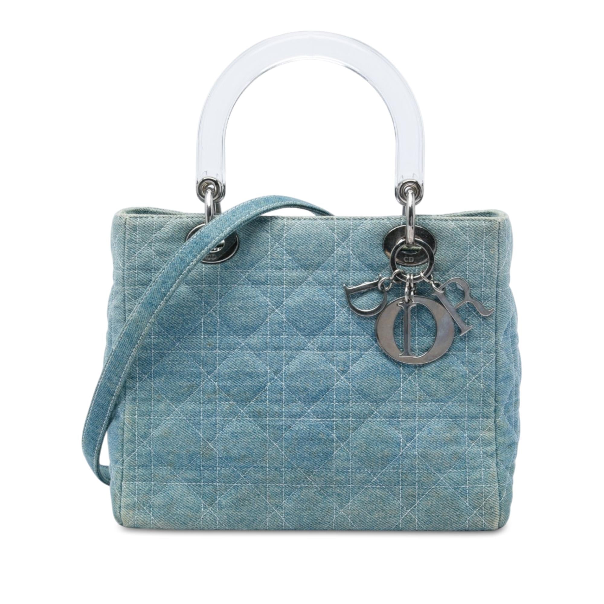Dior Medium Denim Cannage Acrylic Handles Lady Dior
