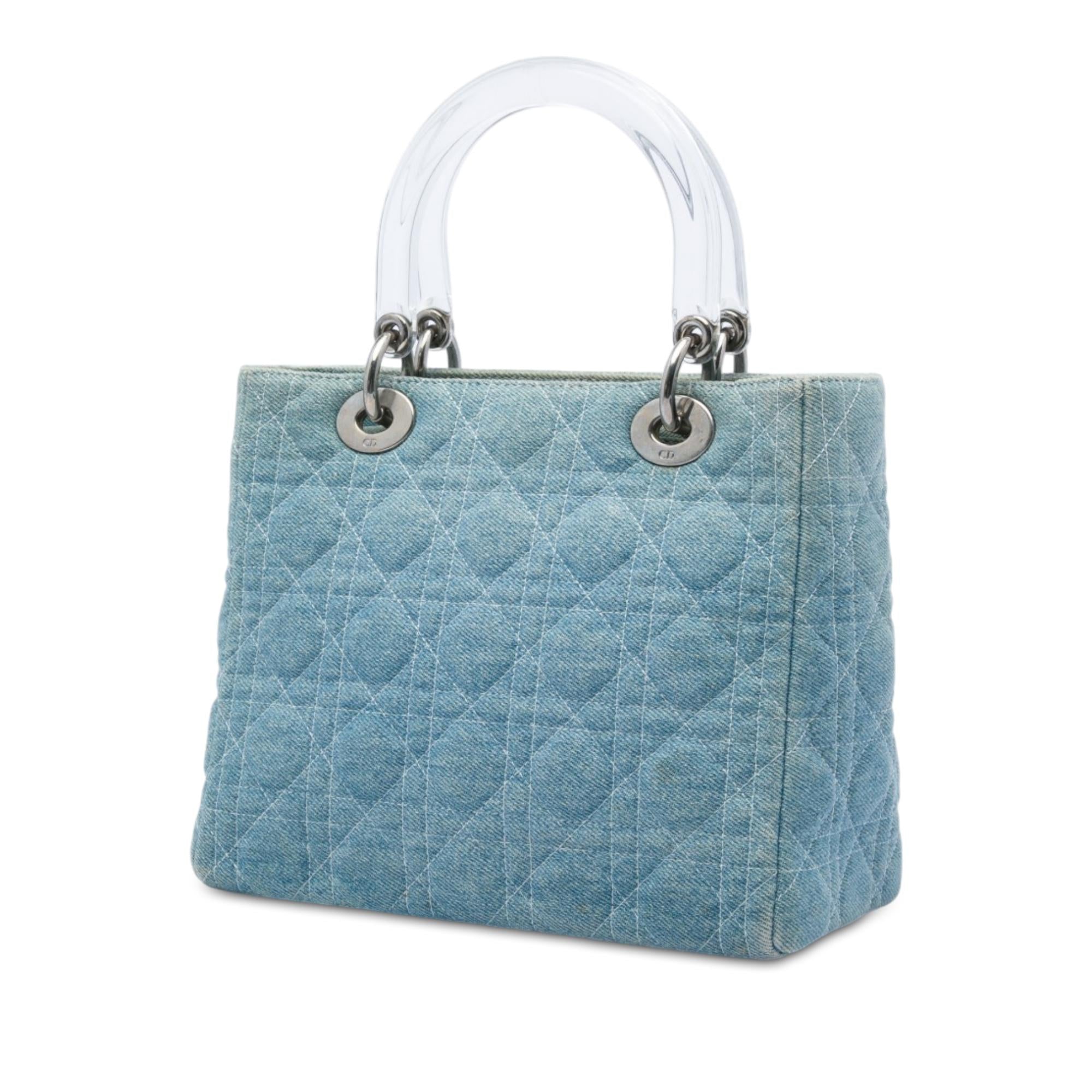 Dior Medium Denim Cannage Acrylic Handles Lady Dior
