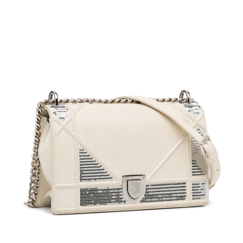 White Dior Mini Diorama Sequin Flap Bag