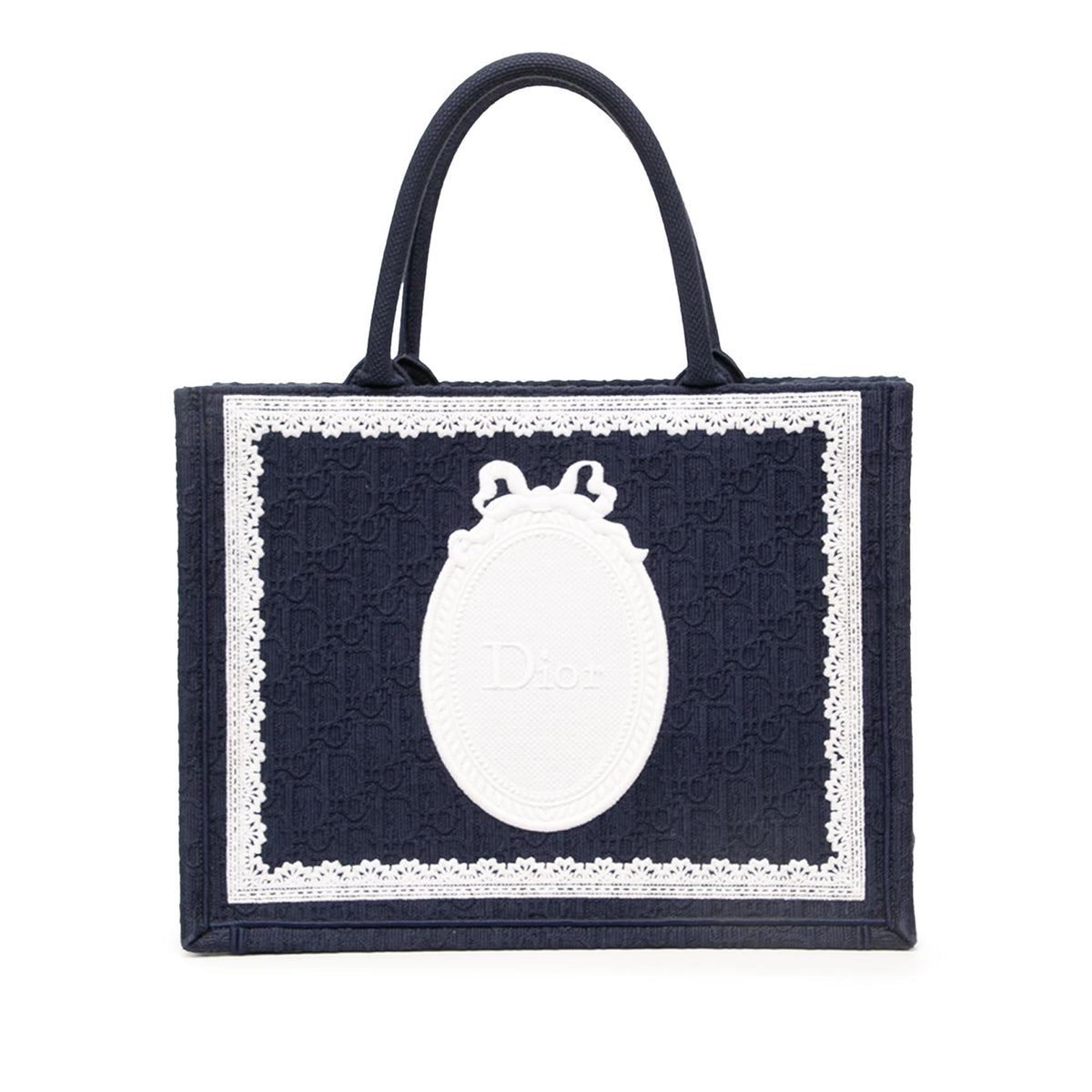 Dior Medium Oblique Embroidered Canvas Lace Medallion Book Tote