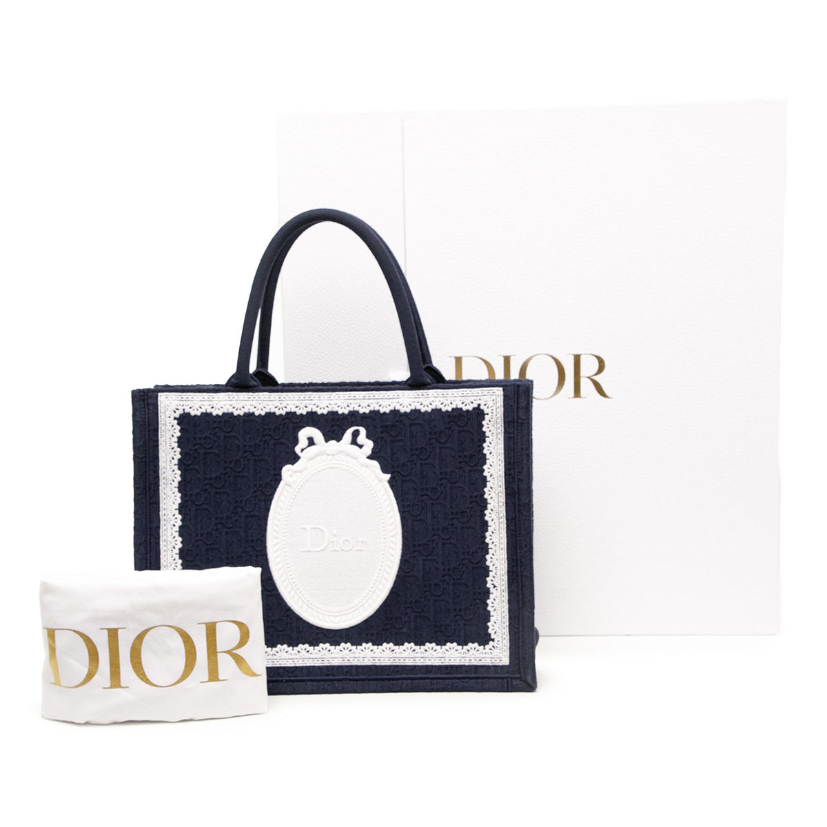 Dior Medium Oblique Embroidered Canvas Lace Medallion Book Tote