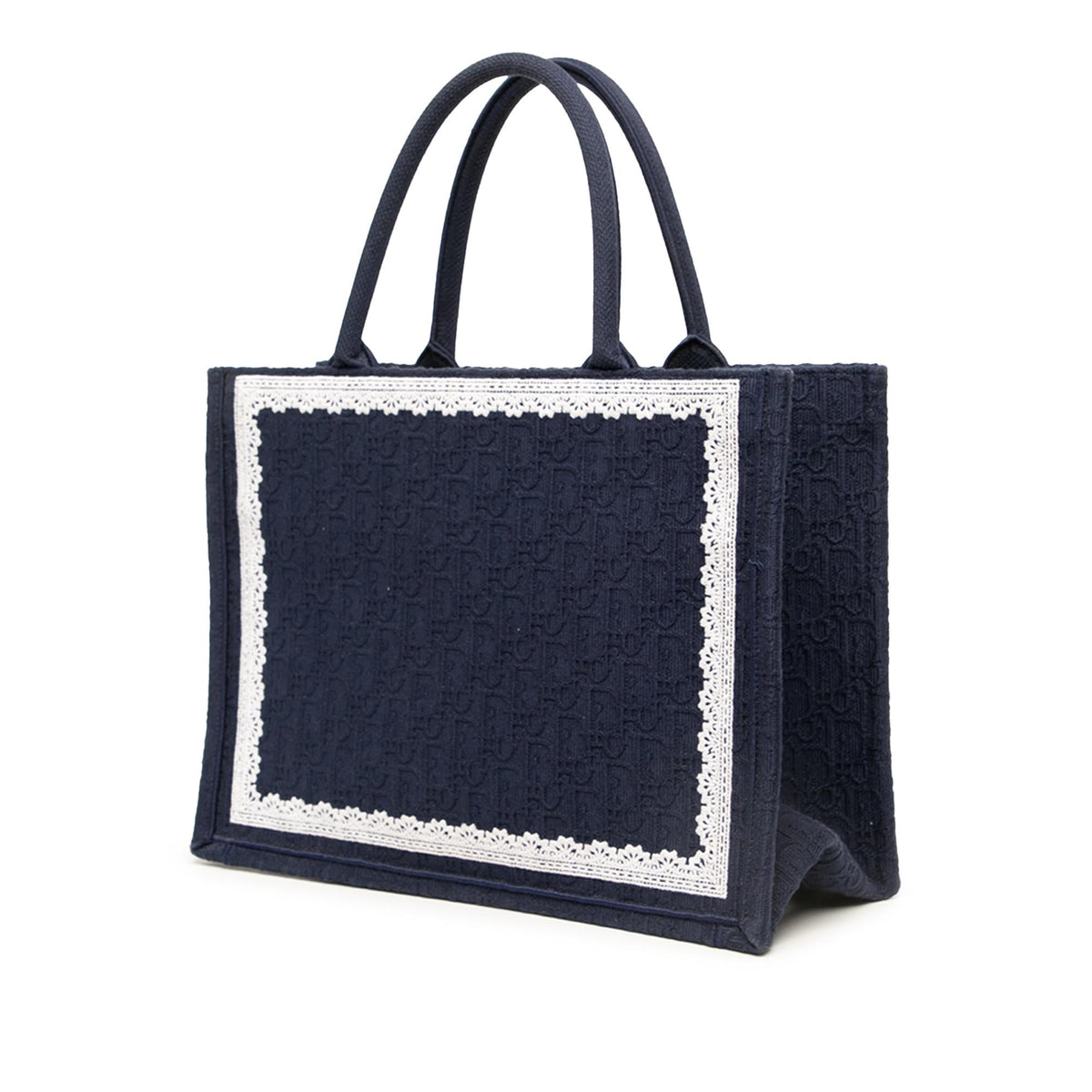Dior Medium Oblique Embroidered Canvas Lace Medallion Book Tote