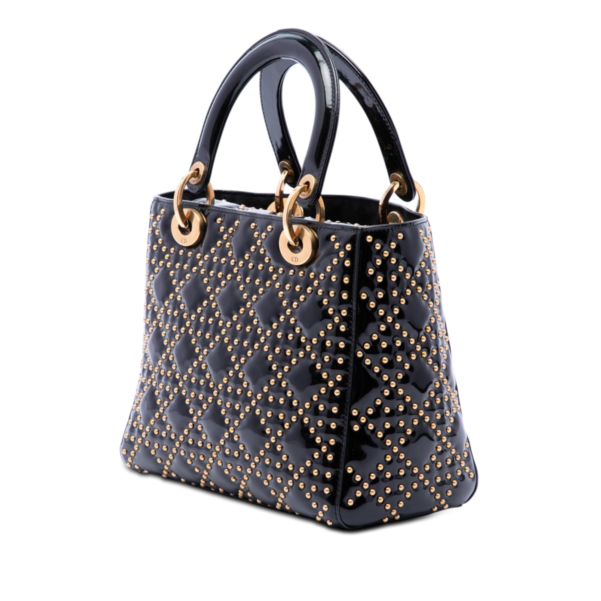 Dior Medium Patent Cannage Studded Supple Lady Dior