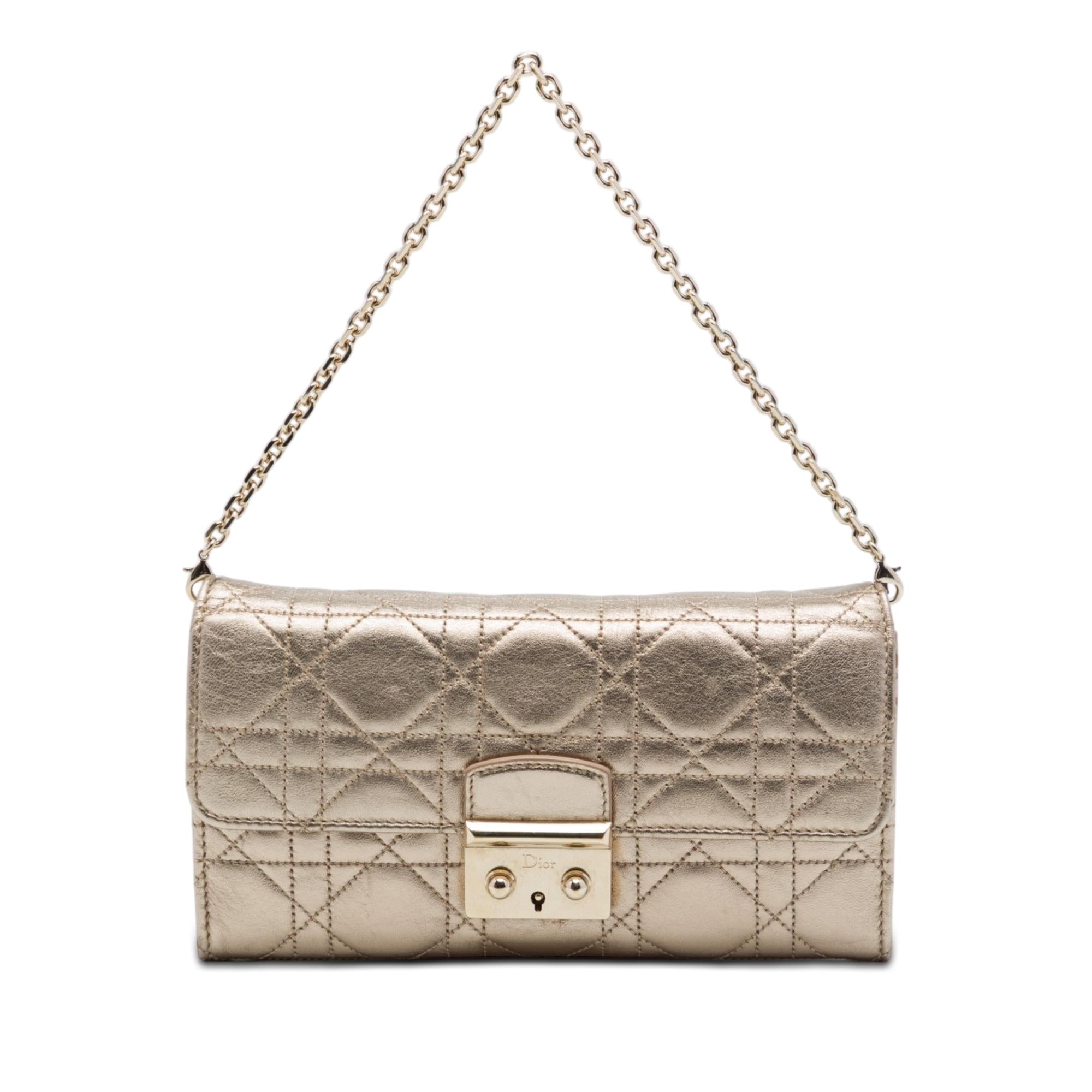 Dior Metallic Lambskin Cannage Miss Dior Promenade Wallet on Chain