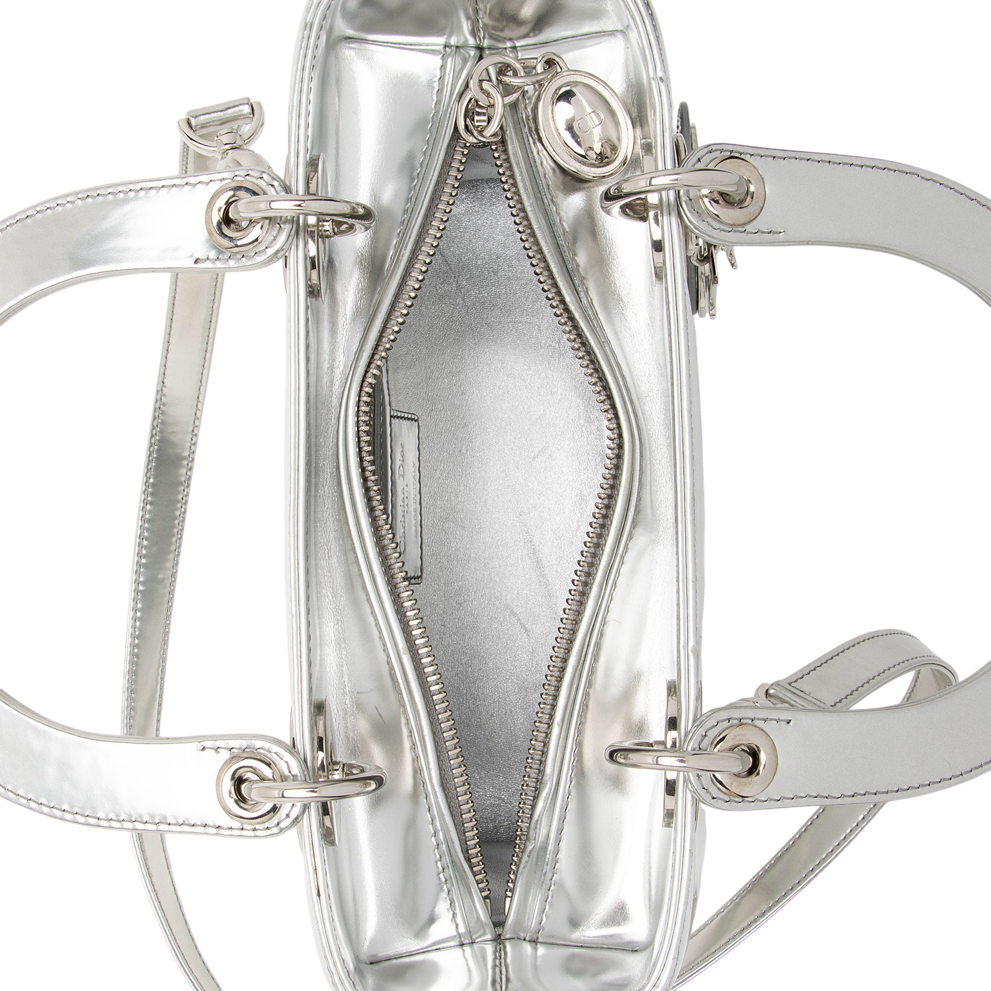 Dior Metallic Patent Leather Lady Dior Medium Tote