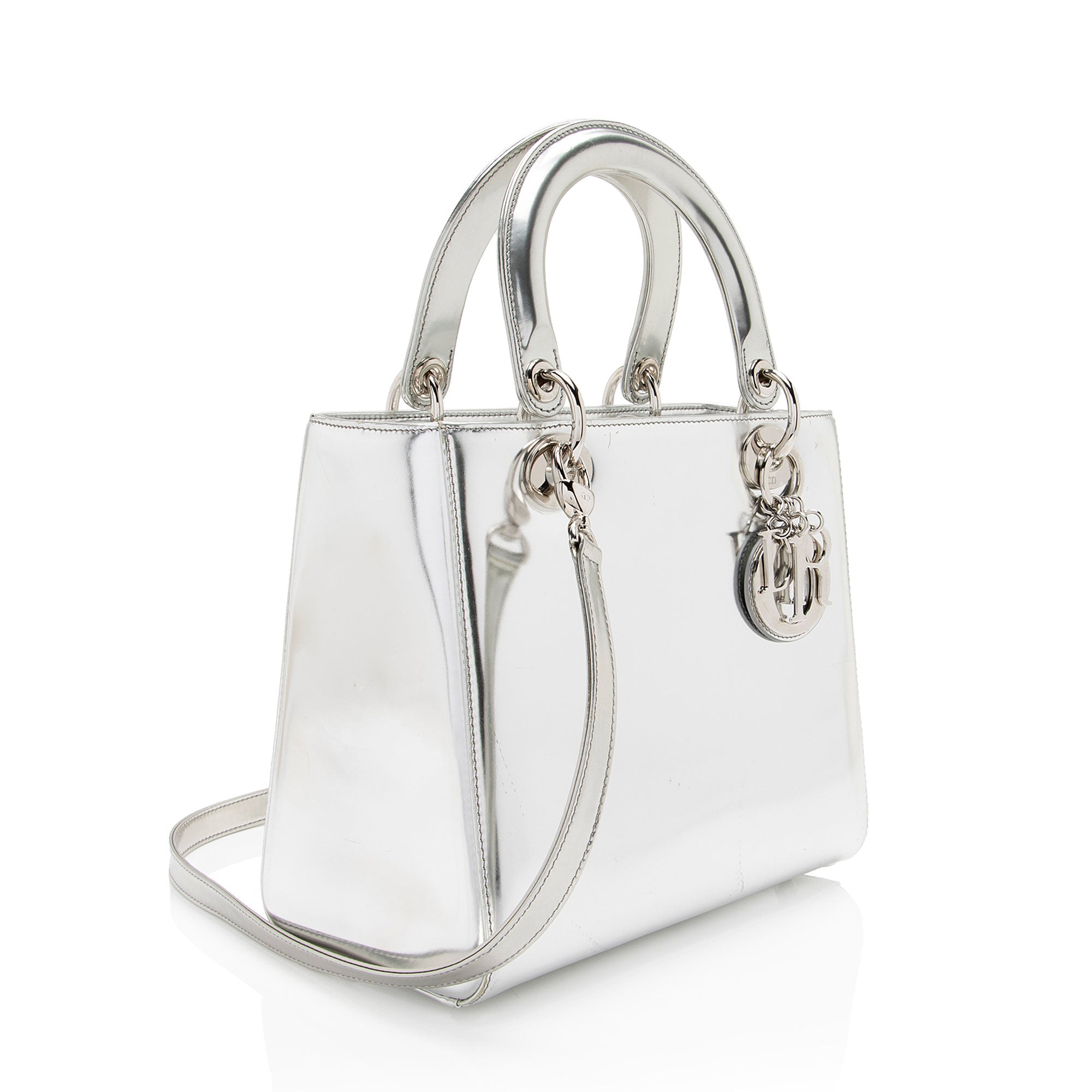 Dior Metallic Patent Leather Lady Dior Medium Tote