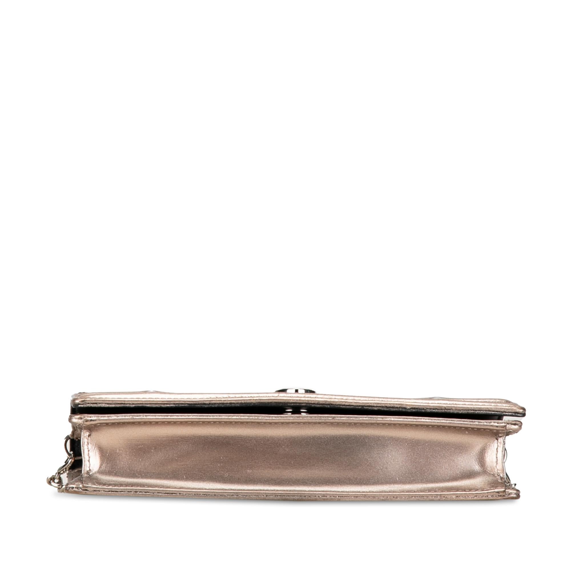 Dior Metallic Patent Microcannage Diorama Wallet on Chain (SHG-ZbLO9L)