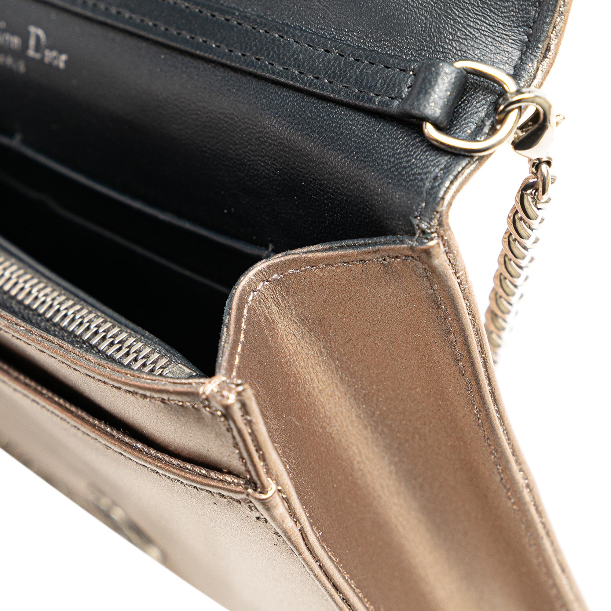 Dior Metallic Patent Microcannage Diorama Wallet on Chain (SHG-ZbLO9L)