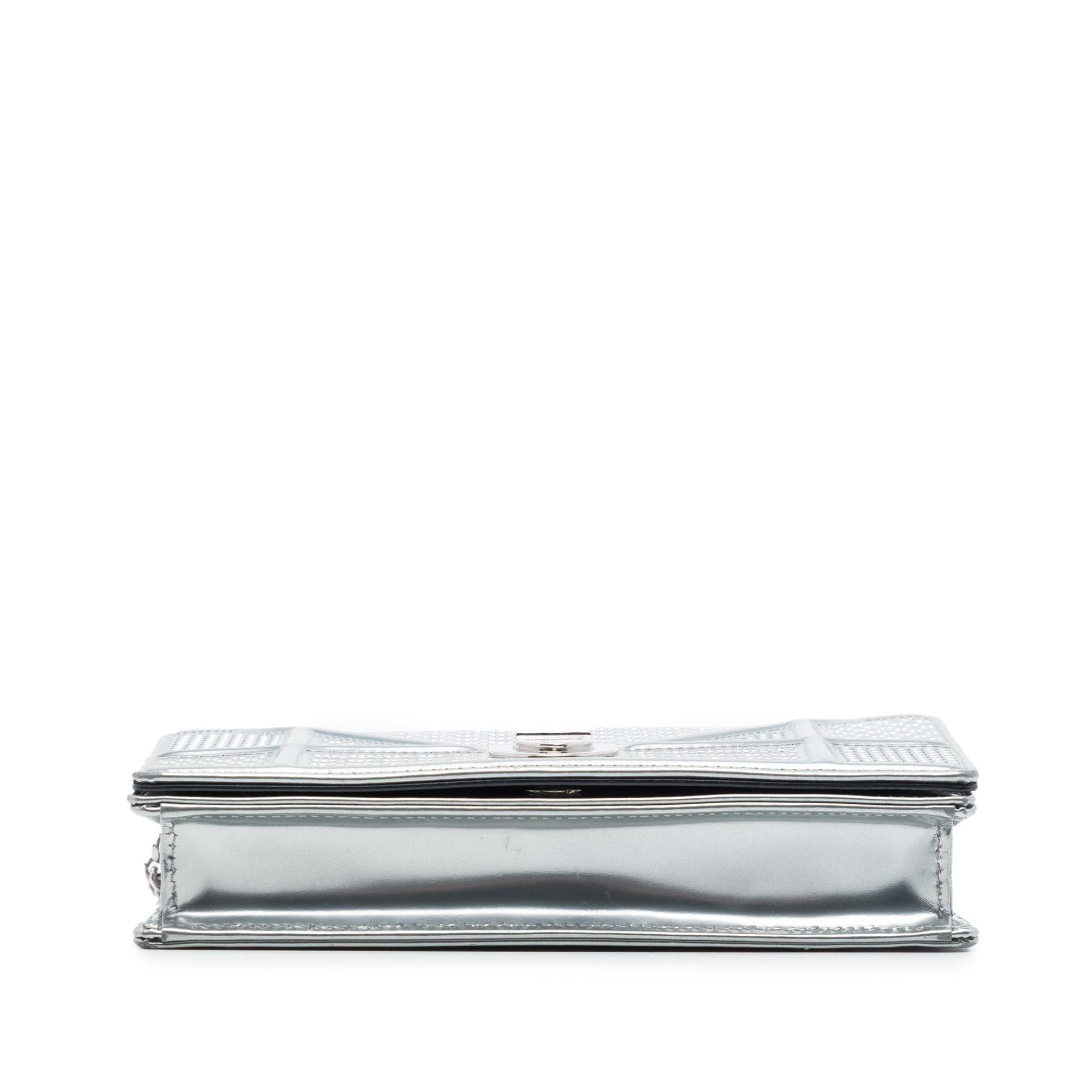 Dior Metallic Patent Microcannage Diorama Wallet on Chain