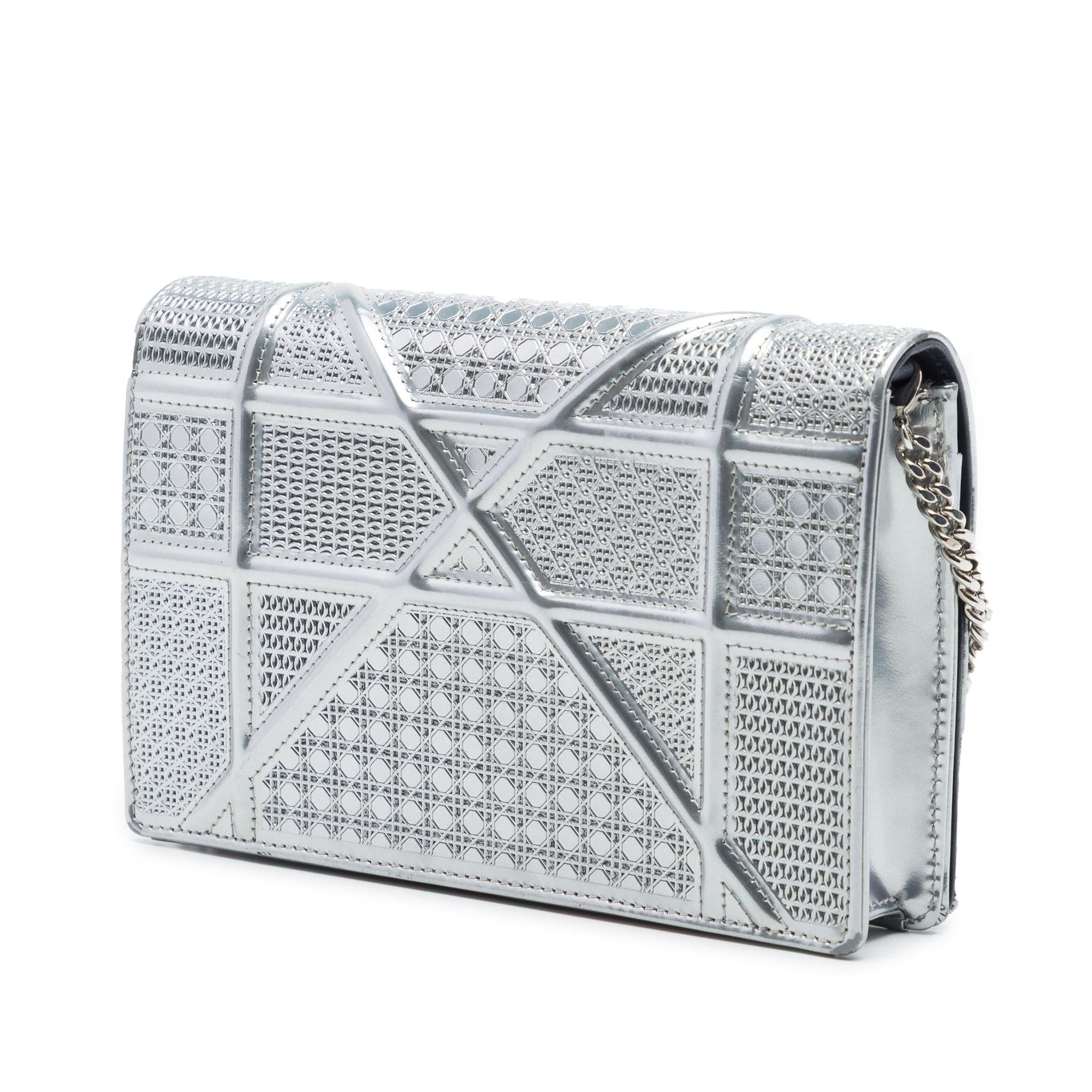Dior Metallic Patent Microcannage Diorama Wallet on Chain