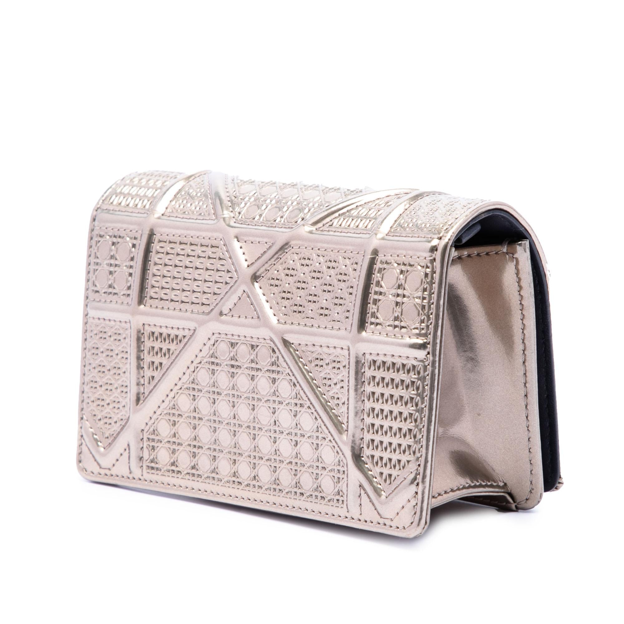 Dior Metallic Patent Microcannage Diorama Wallet on Chain