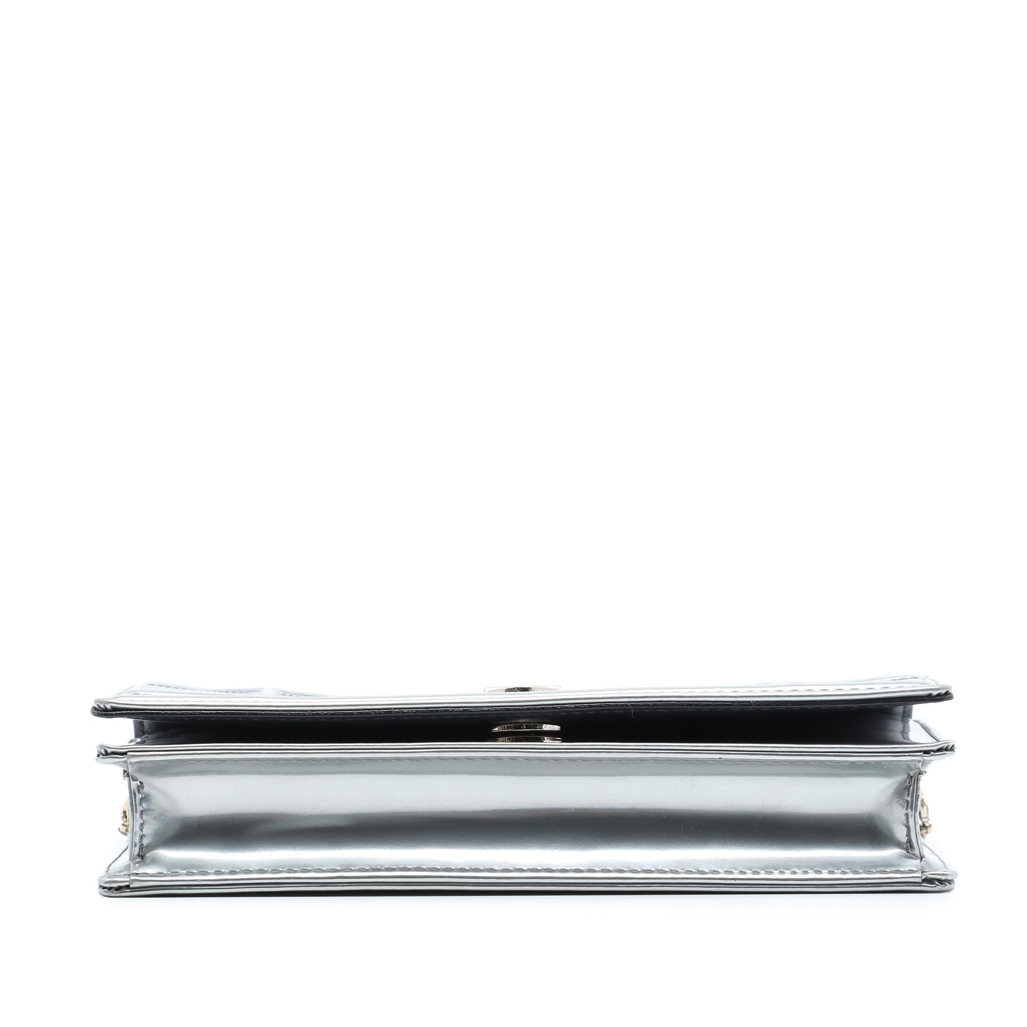 Dior Metallic Patent Microcannage Diorama Wallet on Chain