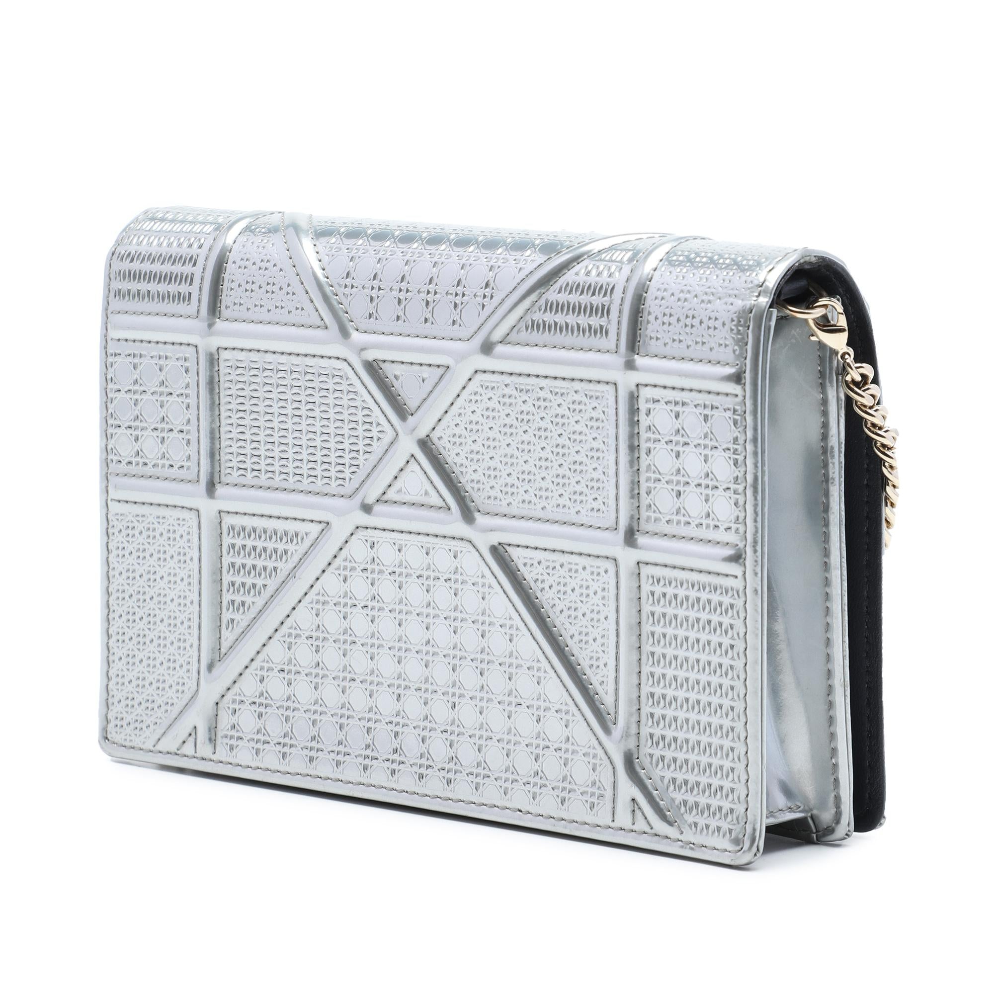 Dior Metallic Patent Microcannage Diorama Wallet on Chain