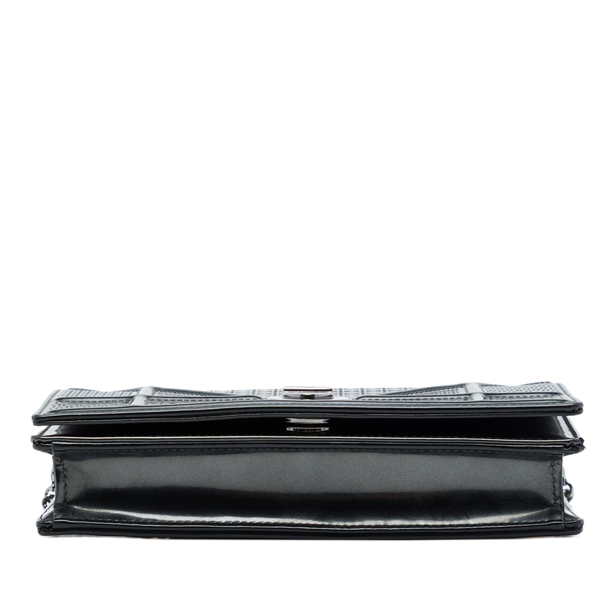 Dior Metallic Patent Microcannage Diorama Wallet on Chain