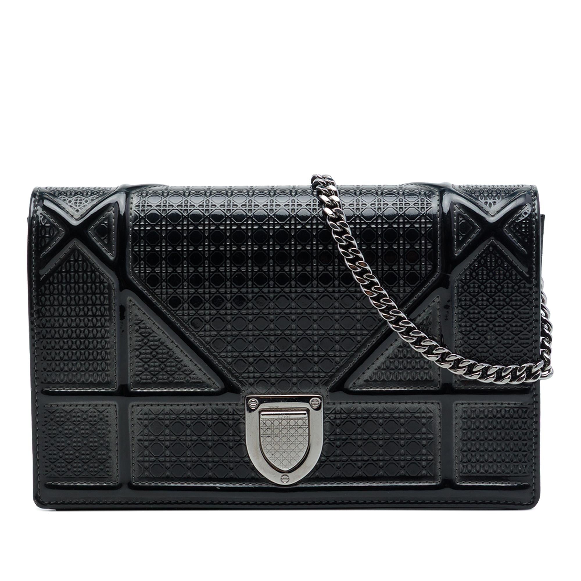 Dior Metallic Patent Microcannage Diorama Wallet on Chain