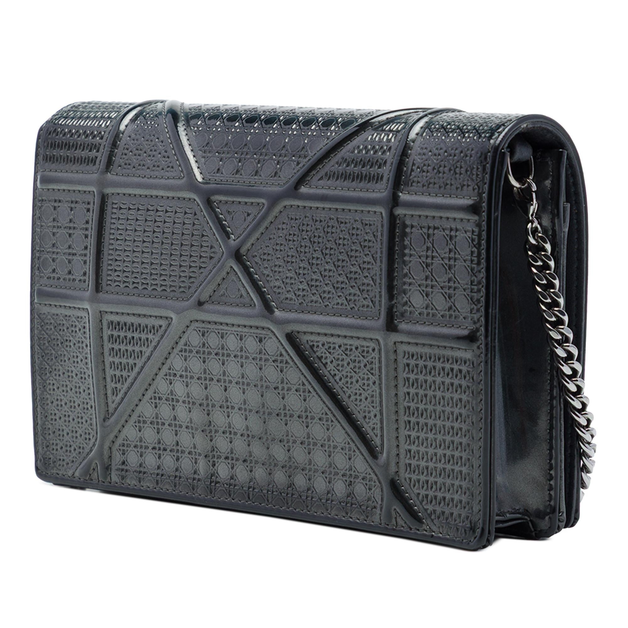 Dior Metallic Patent Microcannage Diorama Wallet on Chain