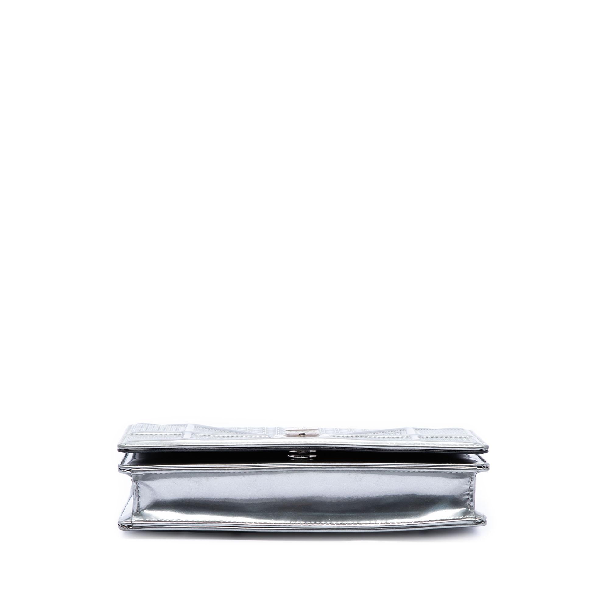 Dior Metallic Patent Microcannage Diorama Wallet on Chain