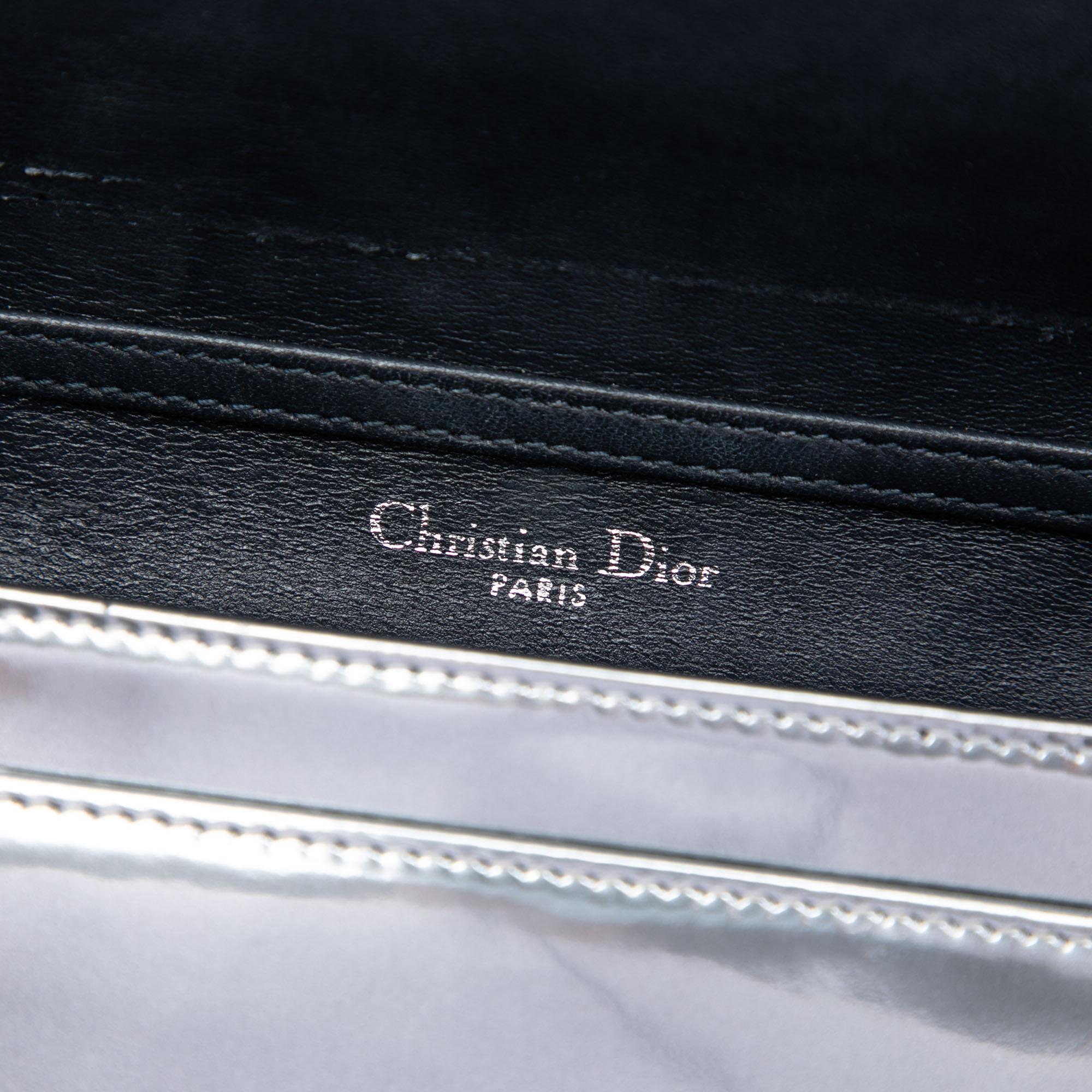 Dior Metallic Patent Microcannage Diorama Wallet on Chain