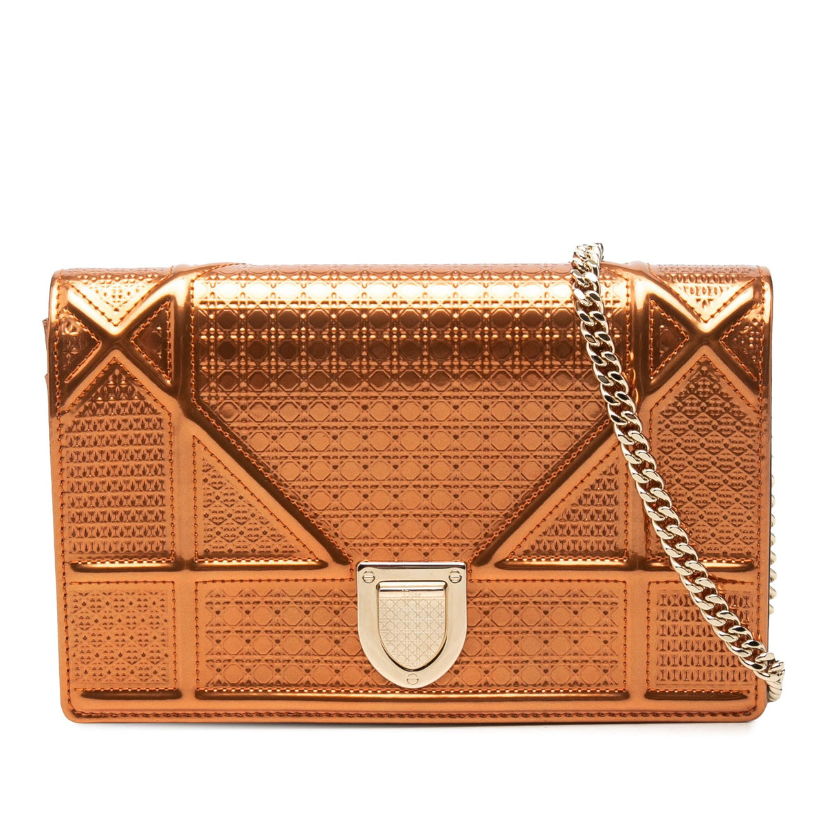 Dior Metallic Patent Microcannage Diorama Wallet on Chain