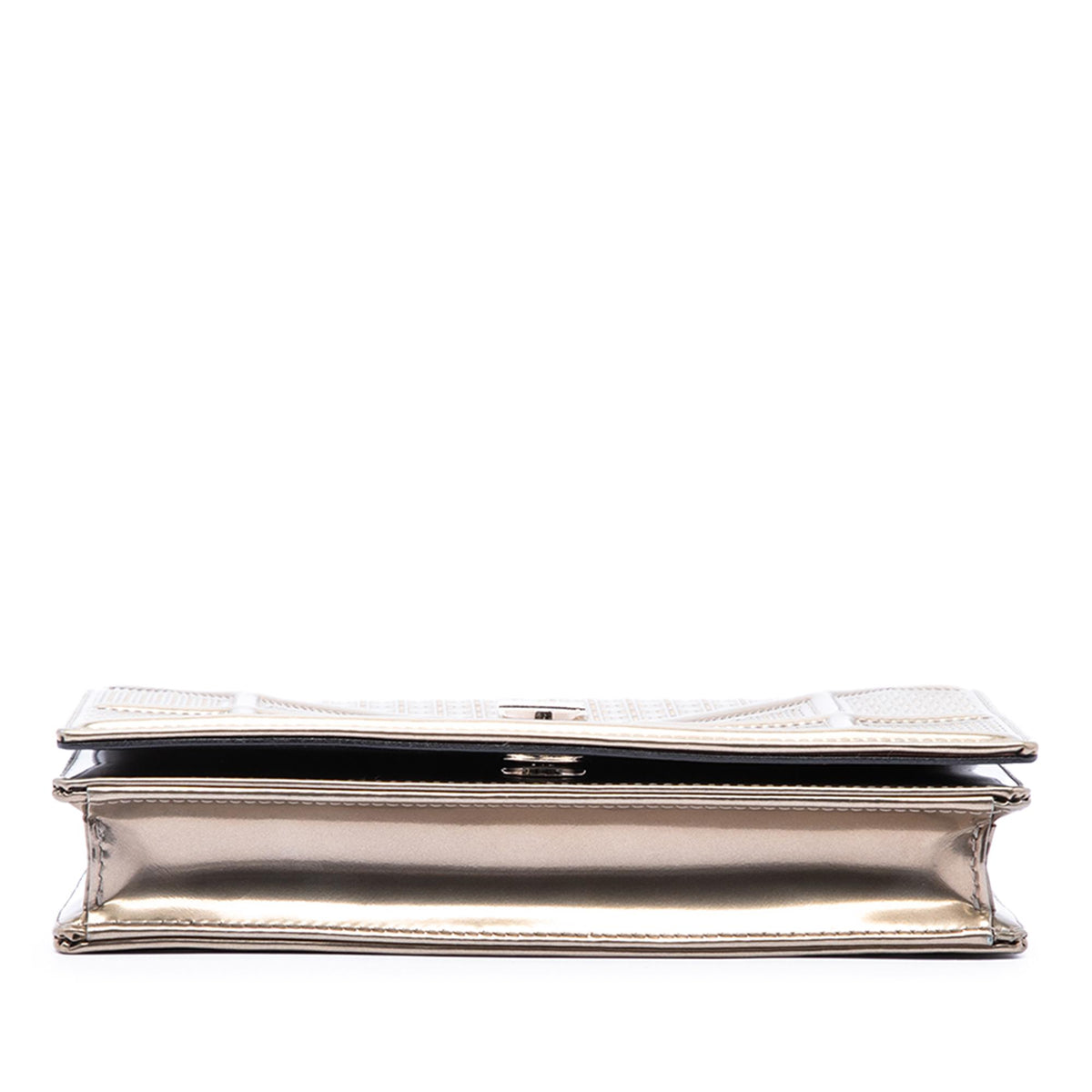 Dior Metallic Patent Microcannage Diorama Wallet on Chain
