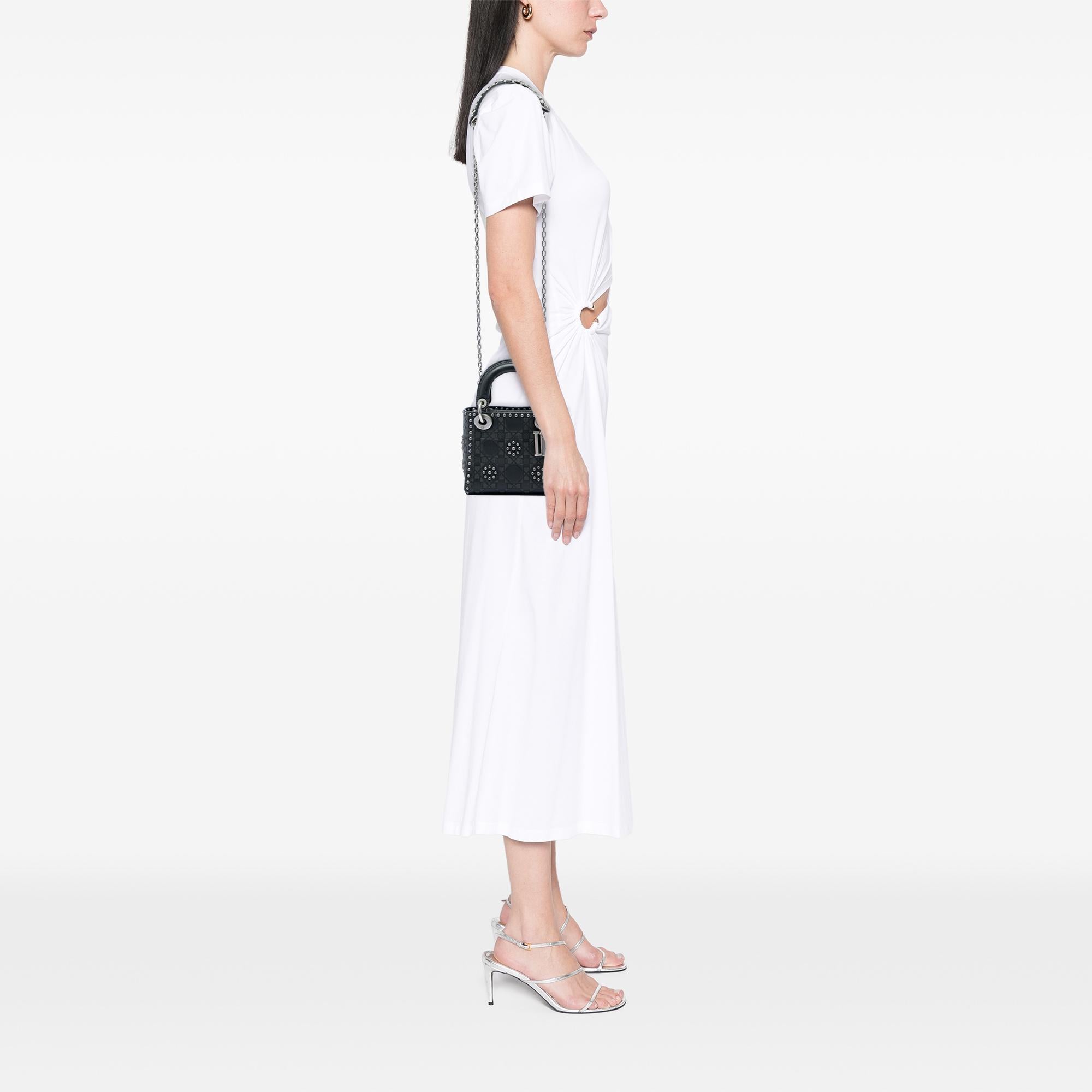 Dior Mini Calfskin Cannage Studded Flower Lady Dior