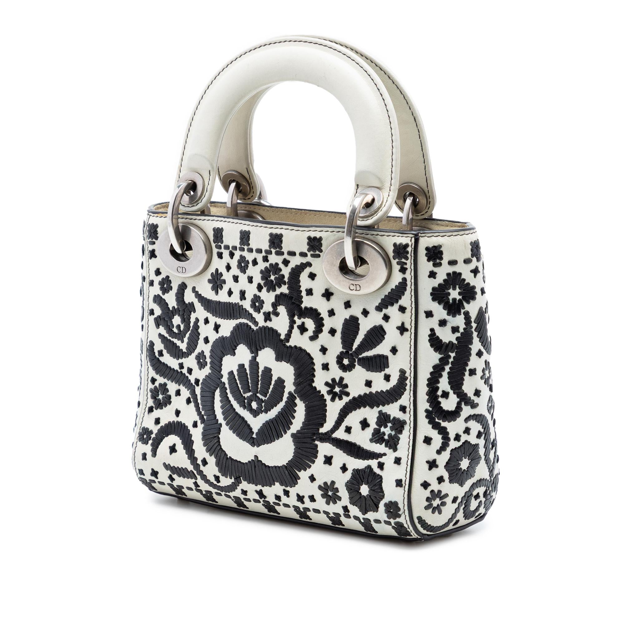 Dior Mini Calfskin Flower Embroidered Lady Dior