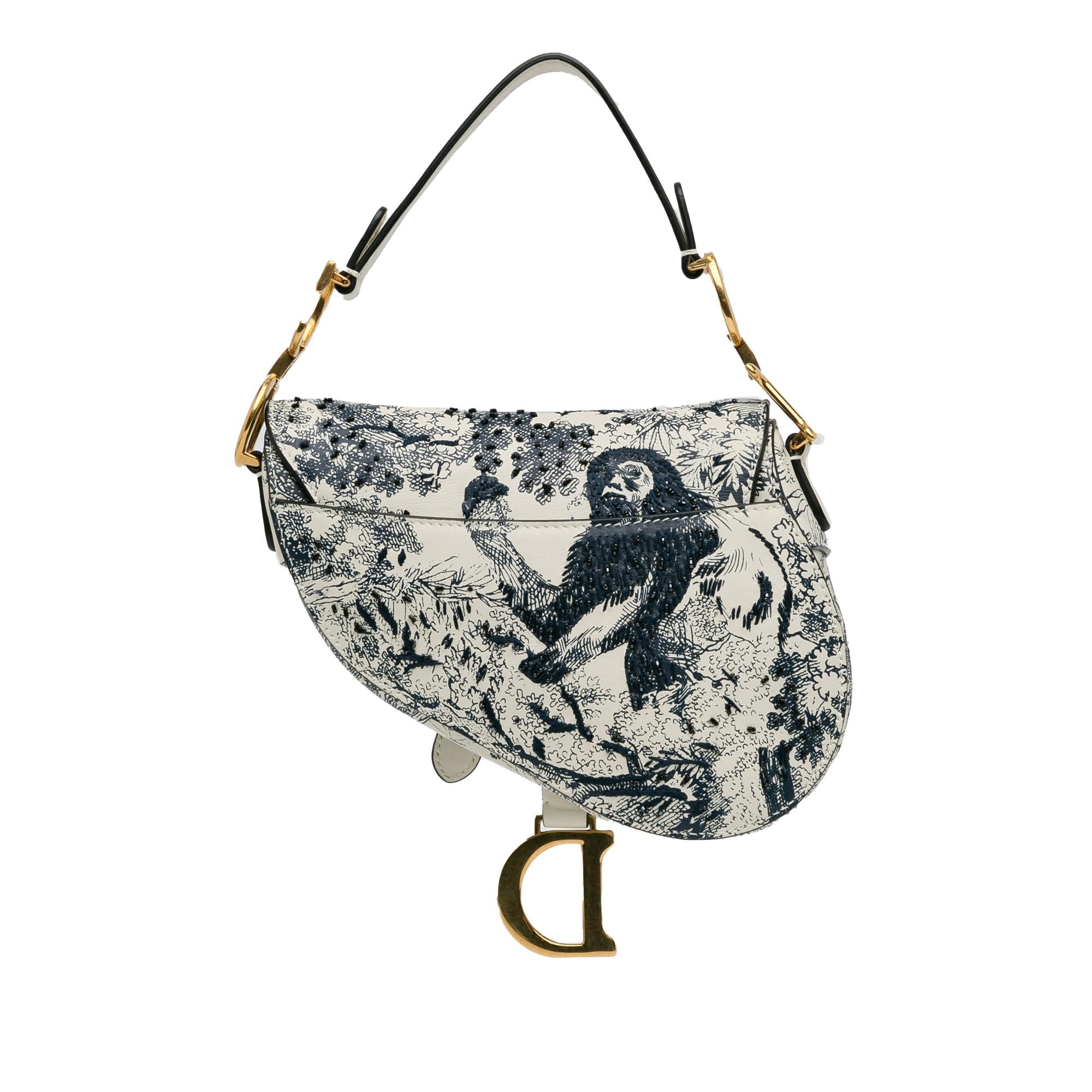 Dior Mini Calfskin Toile de Jouy Saddle Bag (SHG-pyknsl)