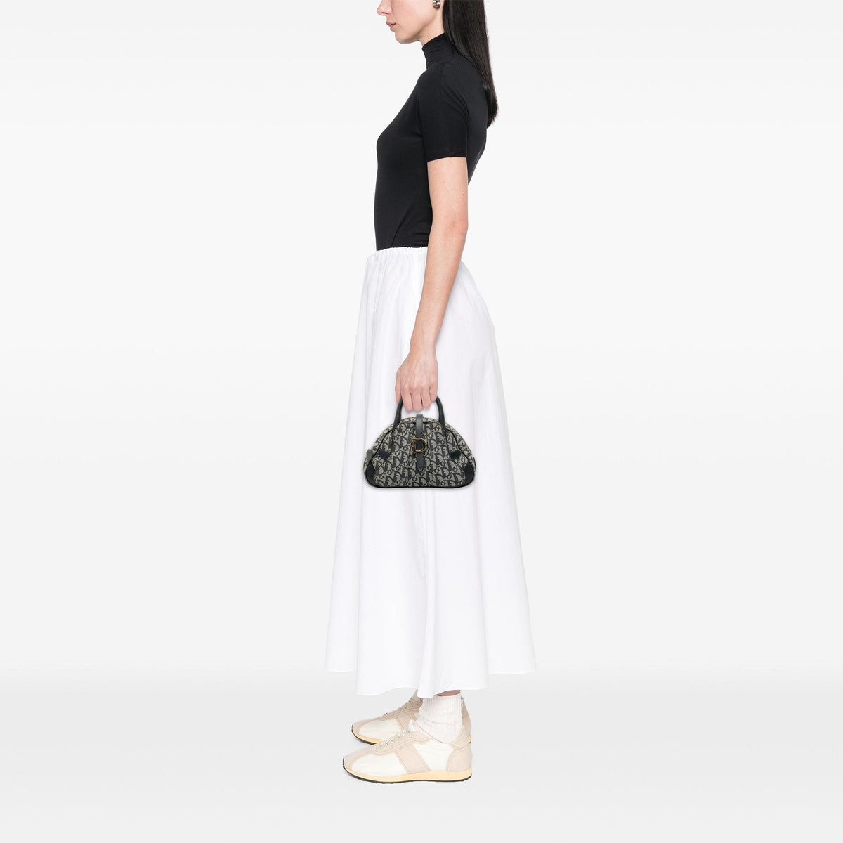 Dior Mini Diorissimo Trotter Canvas Double Saddle Bowler Bag
