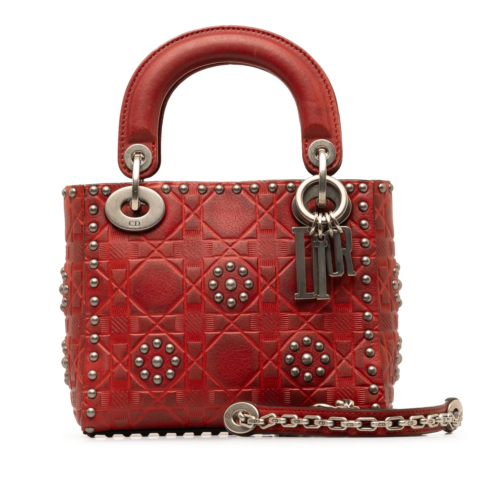 Dior Mini Embossed Calfskin Cannage Studded Lady Dior