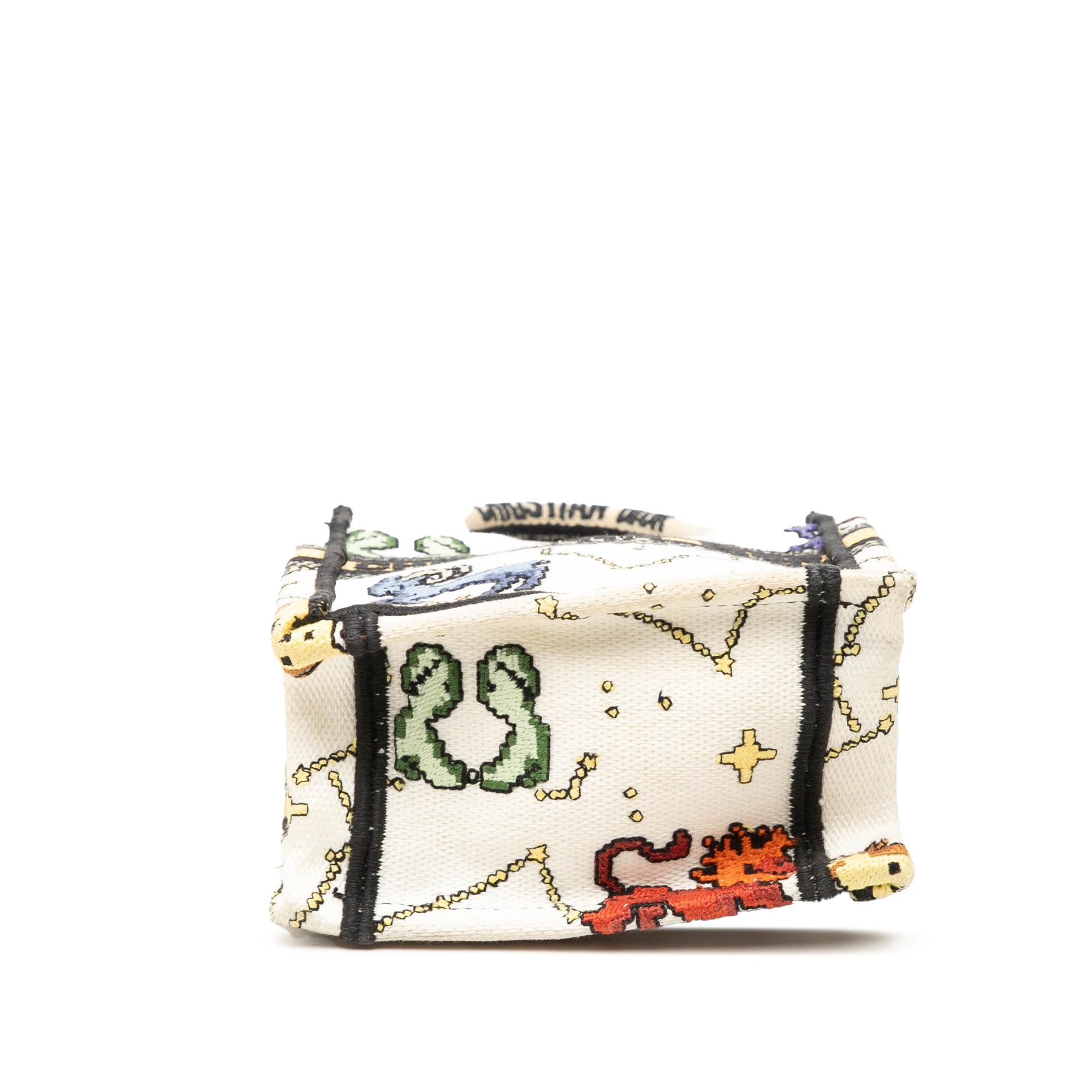 Dior Mini Embroidered Canvas Pixel Zodiac Vertical Book Tote