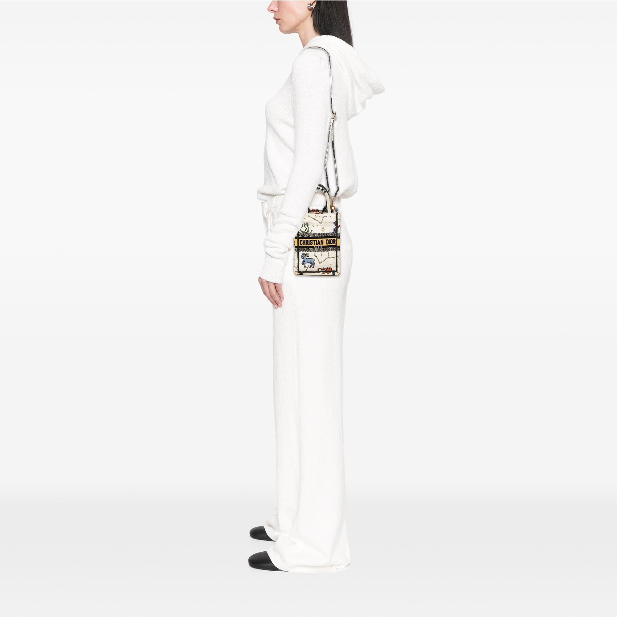 Dior Mini Embroidered Canvas Pixel Zodiac Vertical Book Tote