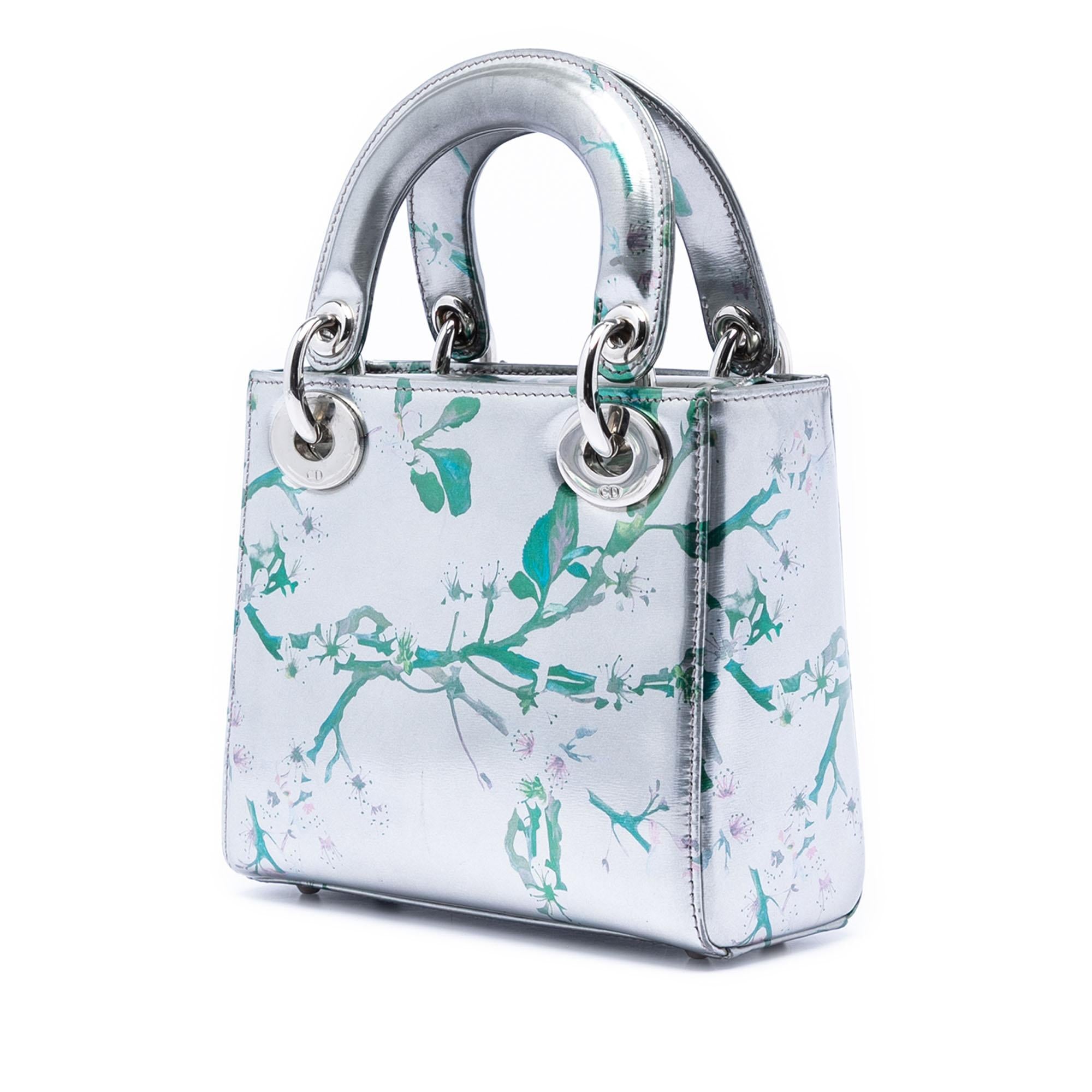 Dior Mini Metallic Lambskin Floral Printed Lady Dior