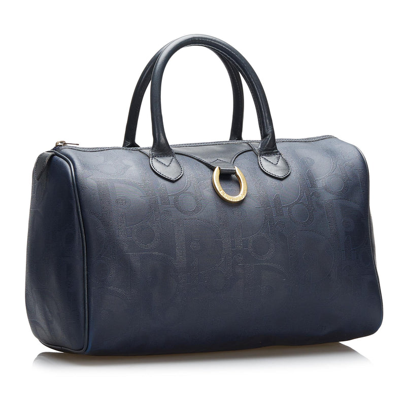 Auth.Vtg Christian Dior black canvas leather speedy satchel handbag tote  France