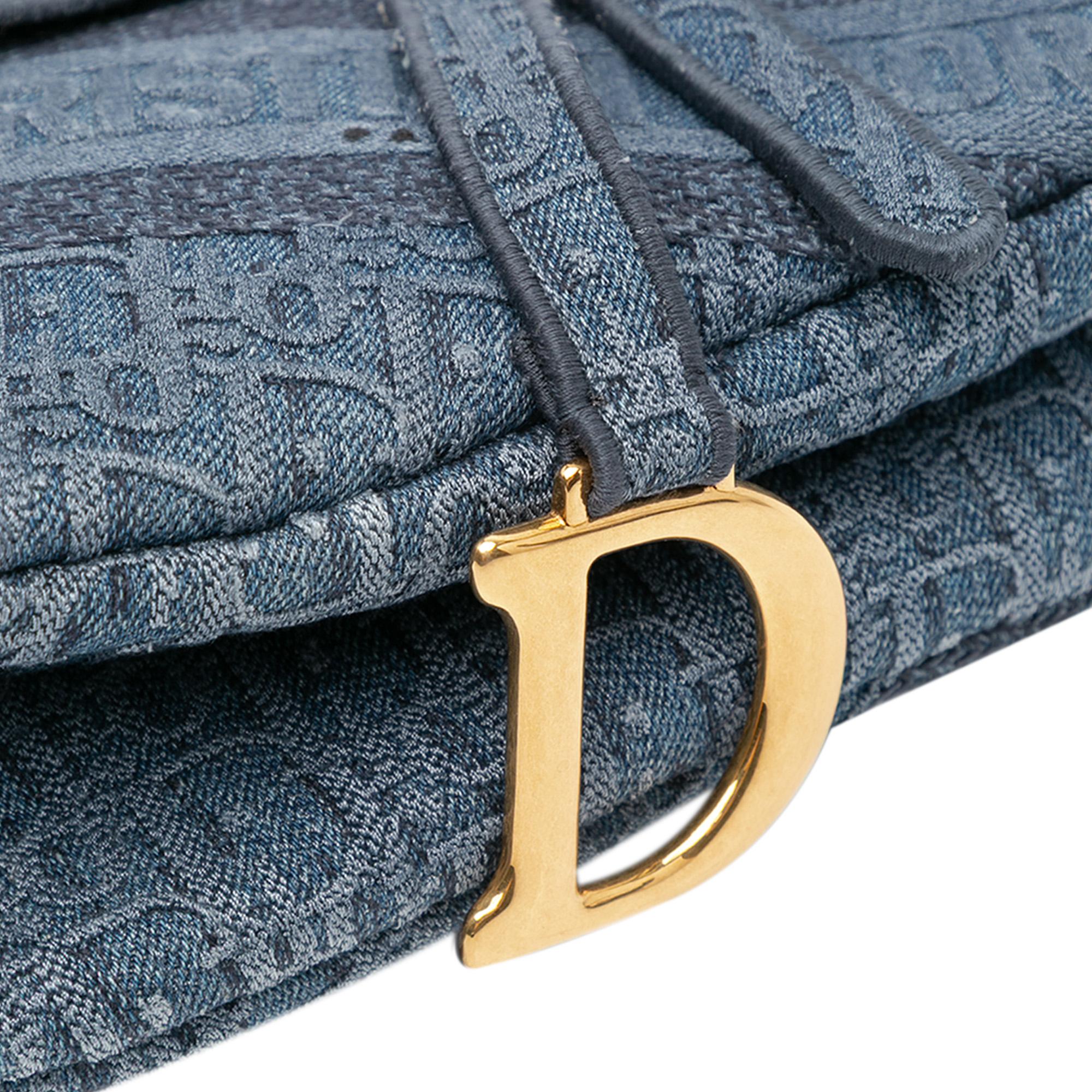 Dior Oblique Embroidered Denim Saddle Bag