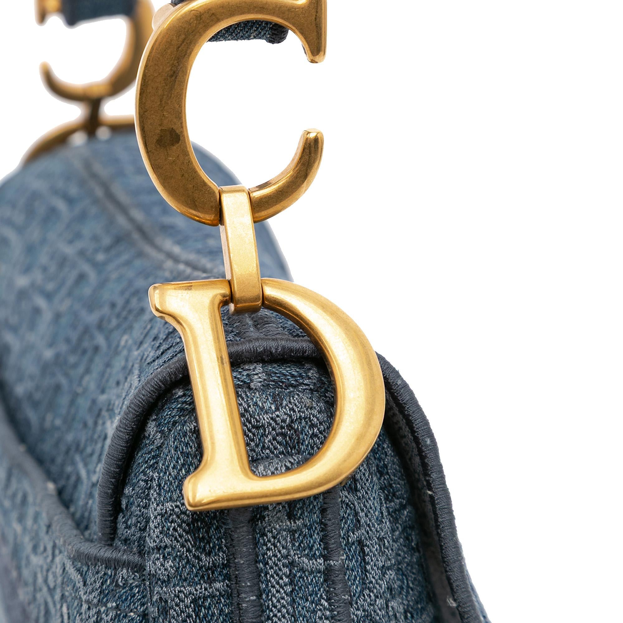 Dior Oblique Embroidered Denim Saddle Bag