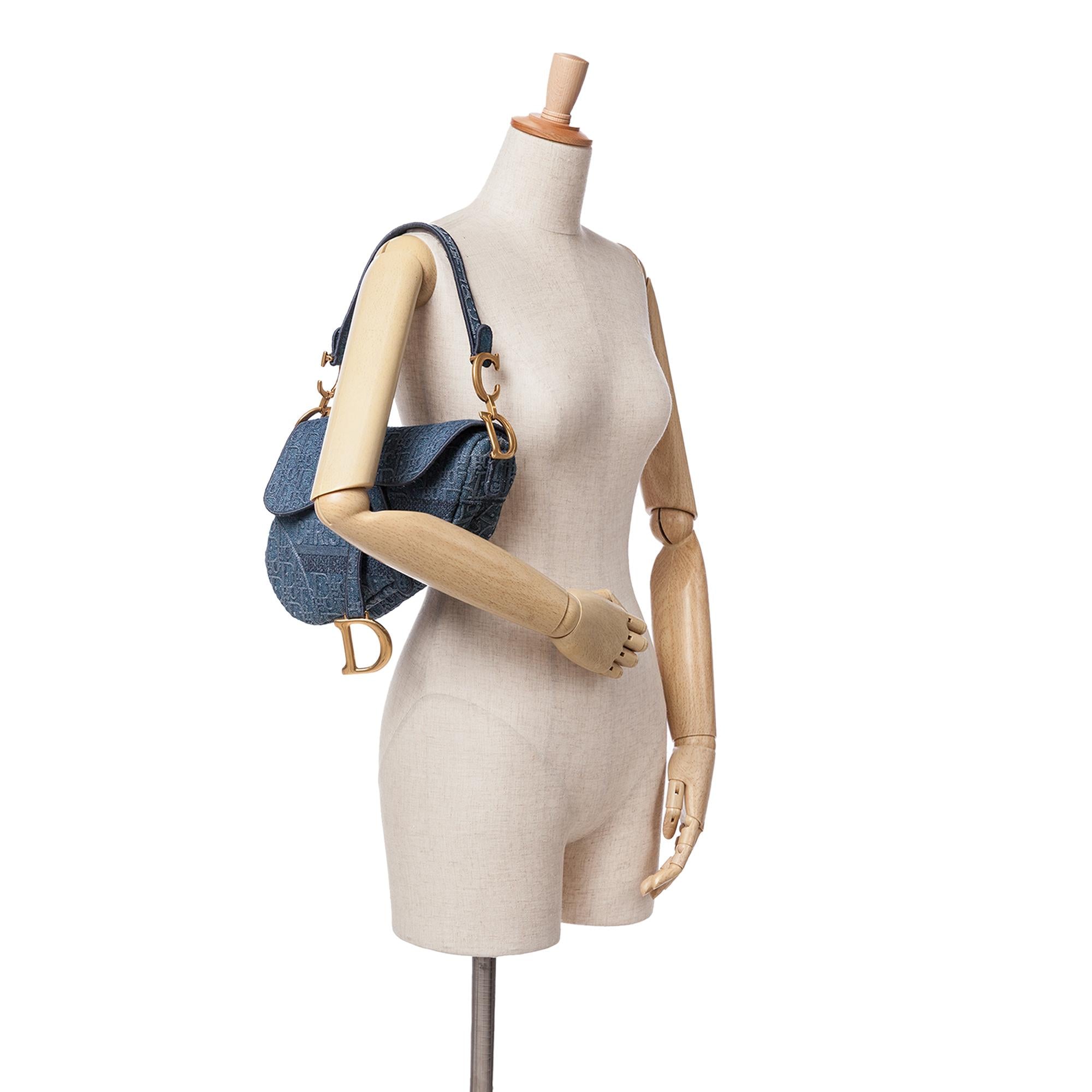 Dior Oblique Embroidered Denim Saddle Bag