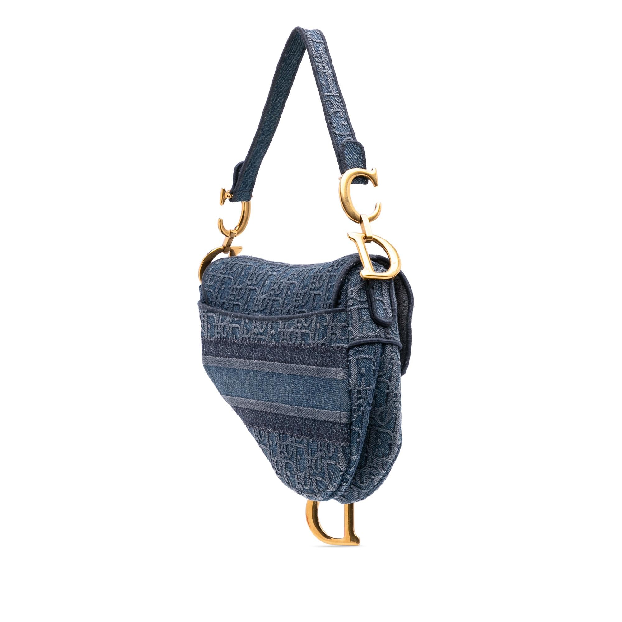 Dior Oblique Embroidered Denim Saddle Bag