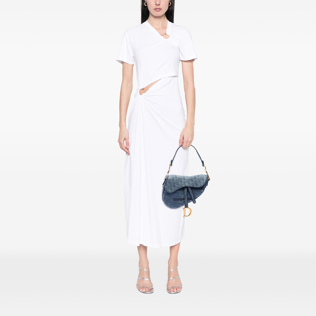 Dior Oblique Embroidered Denim Saddle Bag