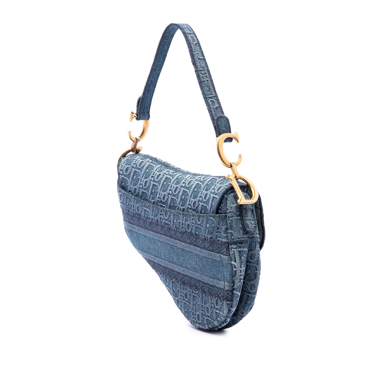 Dior Oblique Embroidered Denim Saddle Bag