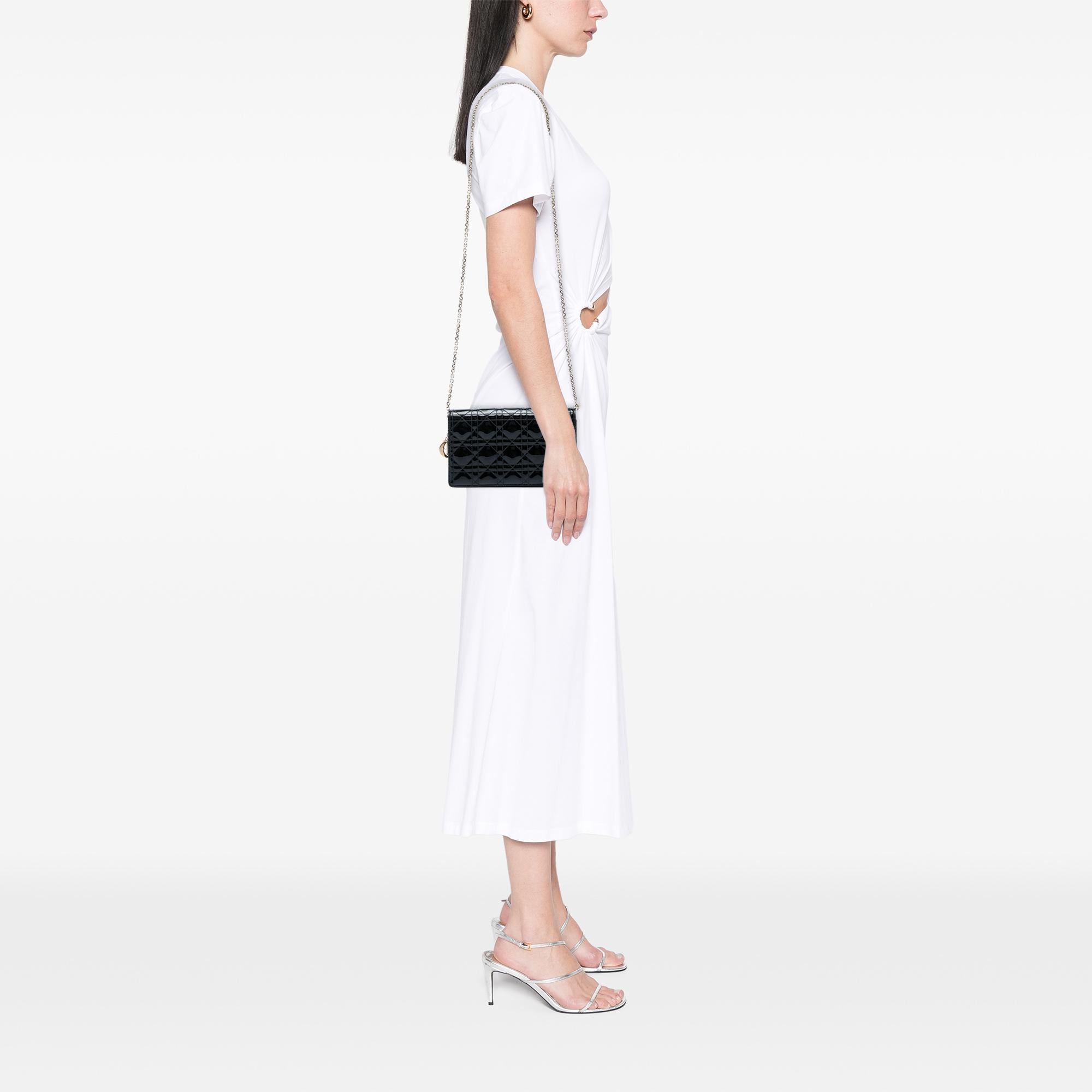 Dior Patent Cannage Lady Dior Chain Convertible Clutch